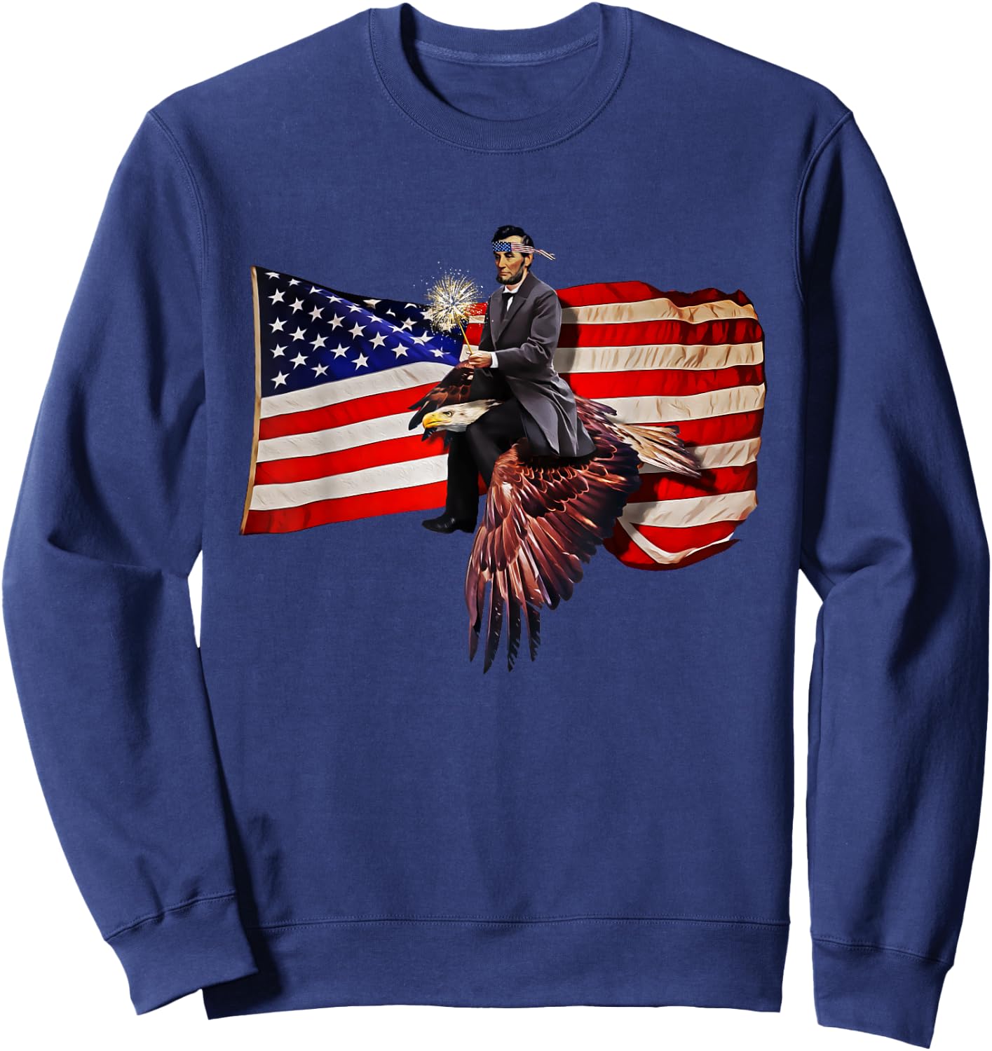 Abe Lincoln Riding Eagle Funny July 4th American Flag Sweatshirt - Sweatshirt | Navy