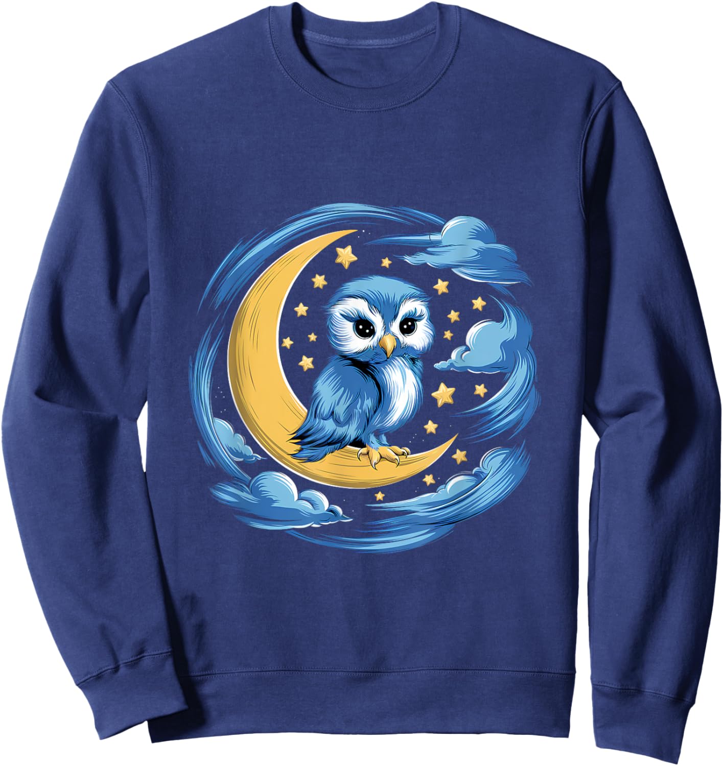 Lovely Owl Sitting On Crescent Moon With Stars Sweatshirt - Sweatshirt | Navy