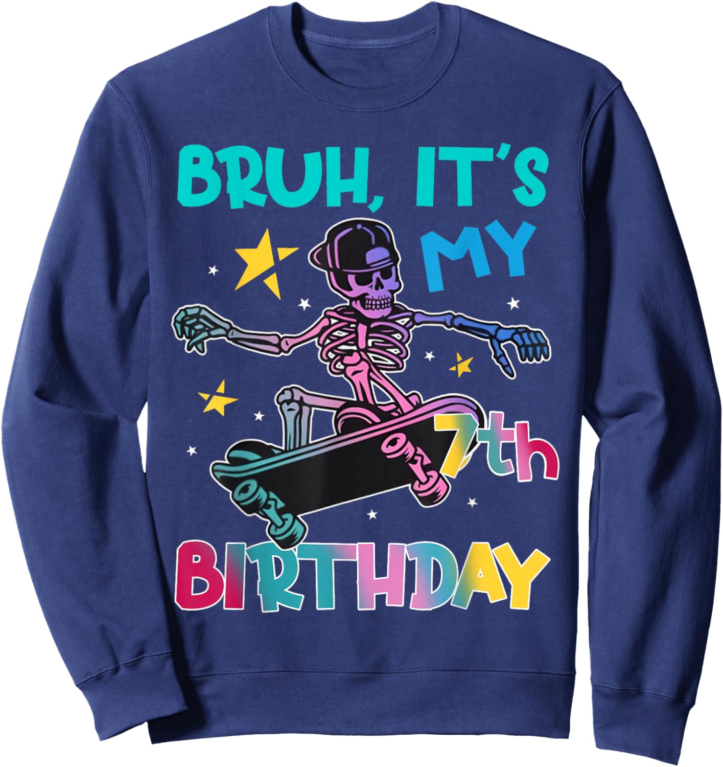 7th Birthday Skeleton Skateboard Skater Boys Kids 7 Year Old Sweatshirt - Sweatshirt | Navy
