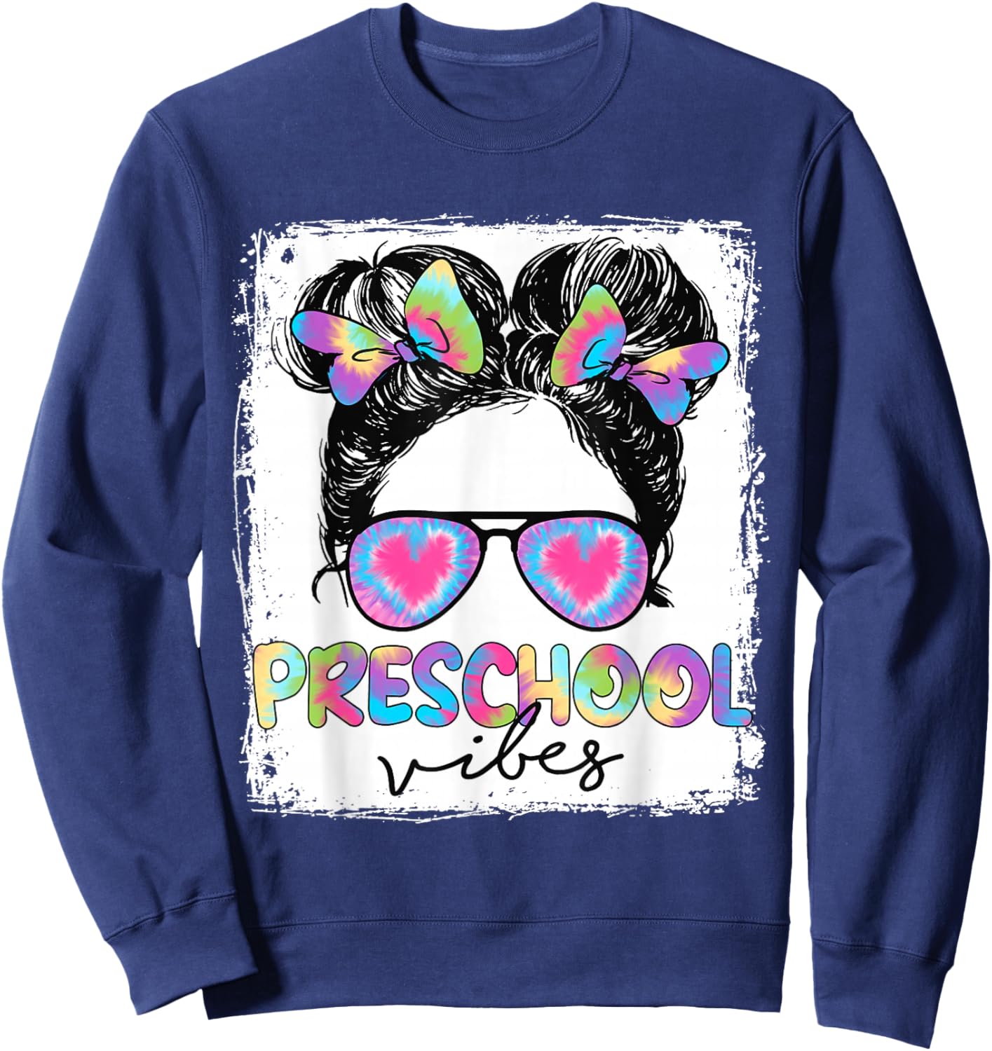 Preschool Vibes Messy Hair Bun Girl Back To School First Day Sweatshirt - Sweatshirt | Navy
