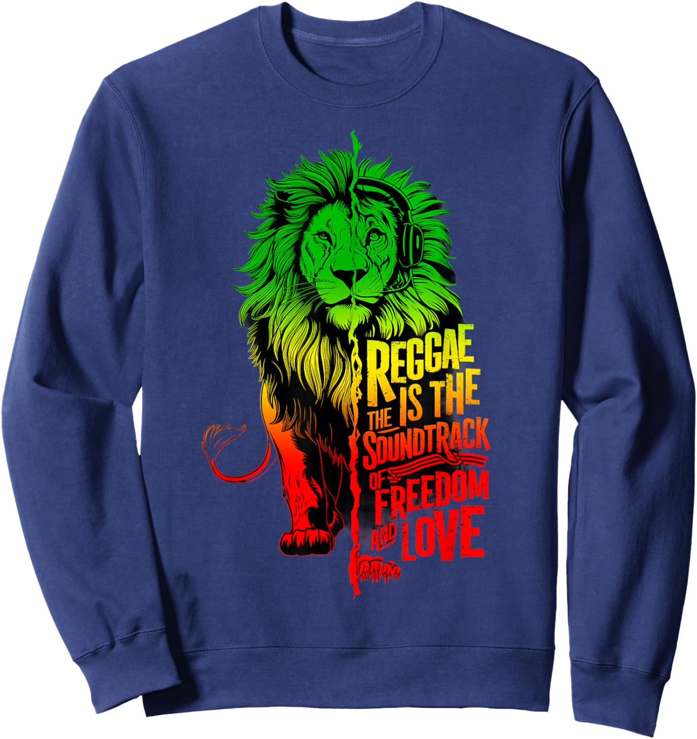 Rasta Reggae Music Headphones Rastafari Lion Of Judah Sweatshirt - Sweatshirt | Navy