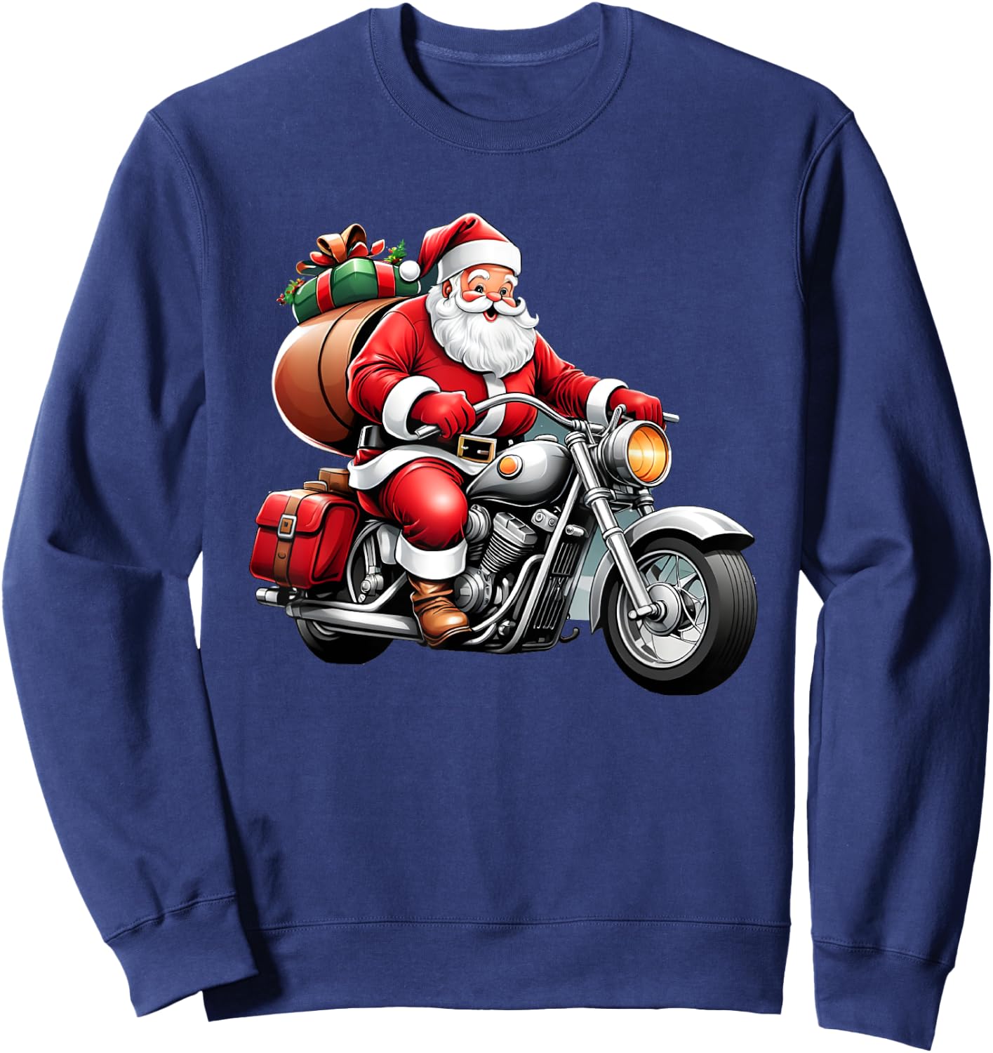 Santa Claus on a Motorcycle Delivering Gifts Sweatshirt - Sweatshirt | Navy