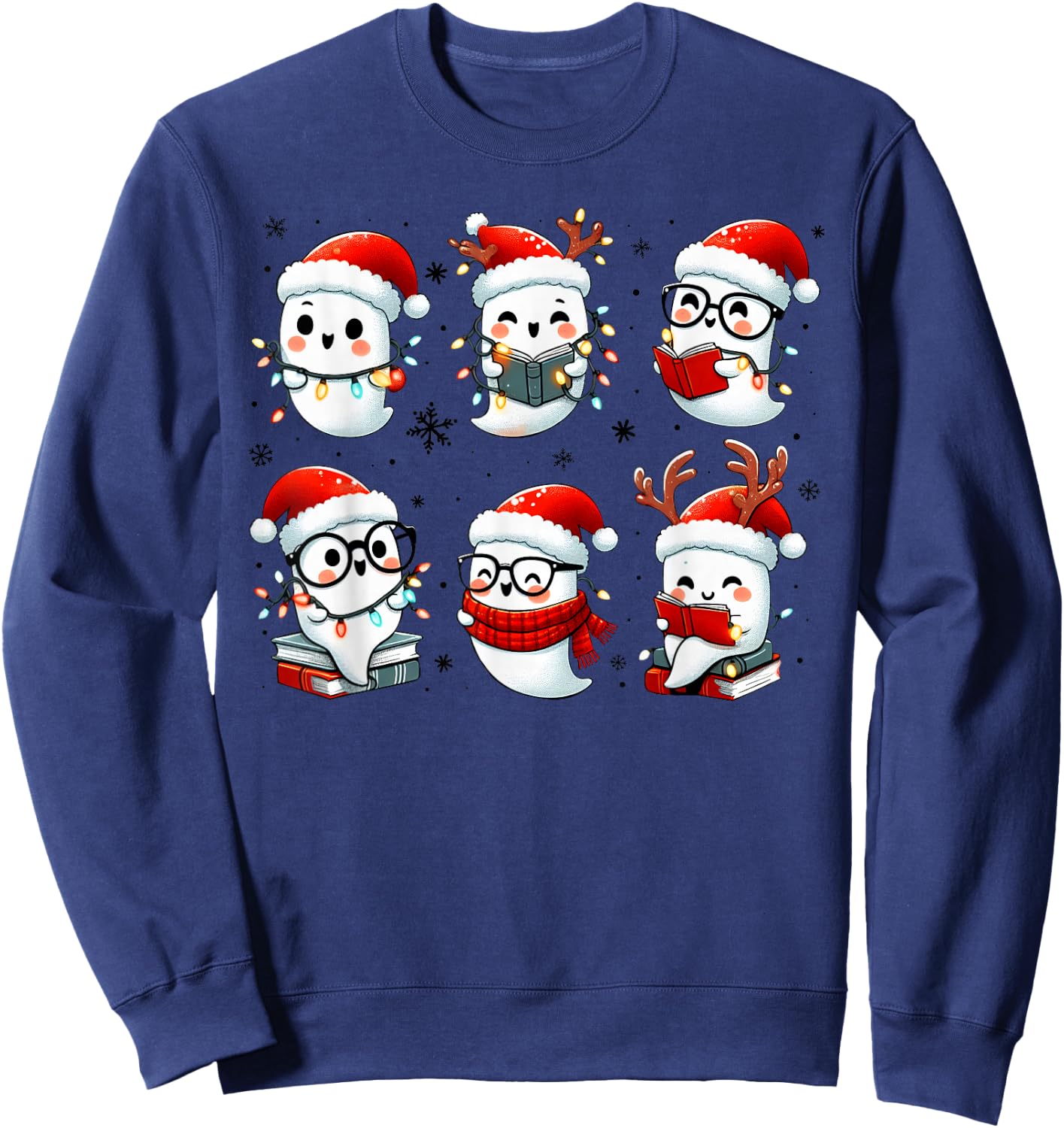 Funny Ghost Book Reading Christmas Books Lover Teacher Kids Sweatshirt - Sweatshirt | Navy