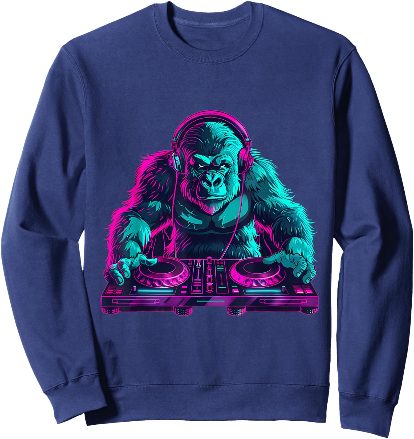 DJ Gorilla EDM Dance Club Gorilla Lover Turntable DJ Gorilla Sweatshirt - Sweatshirt | Navy