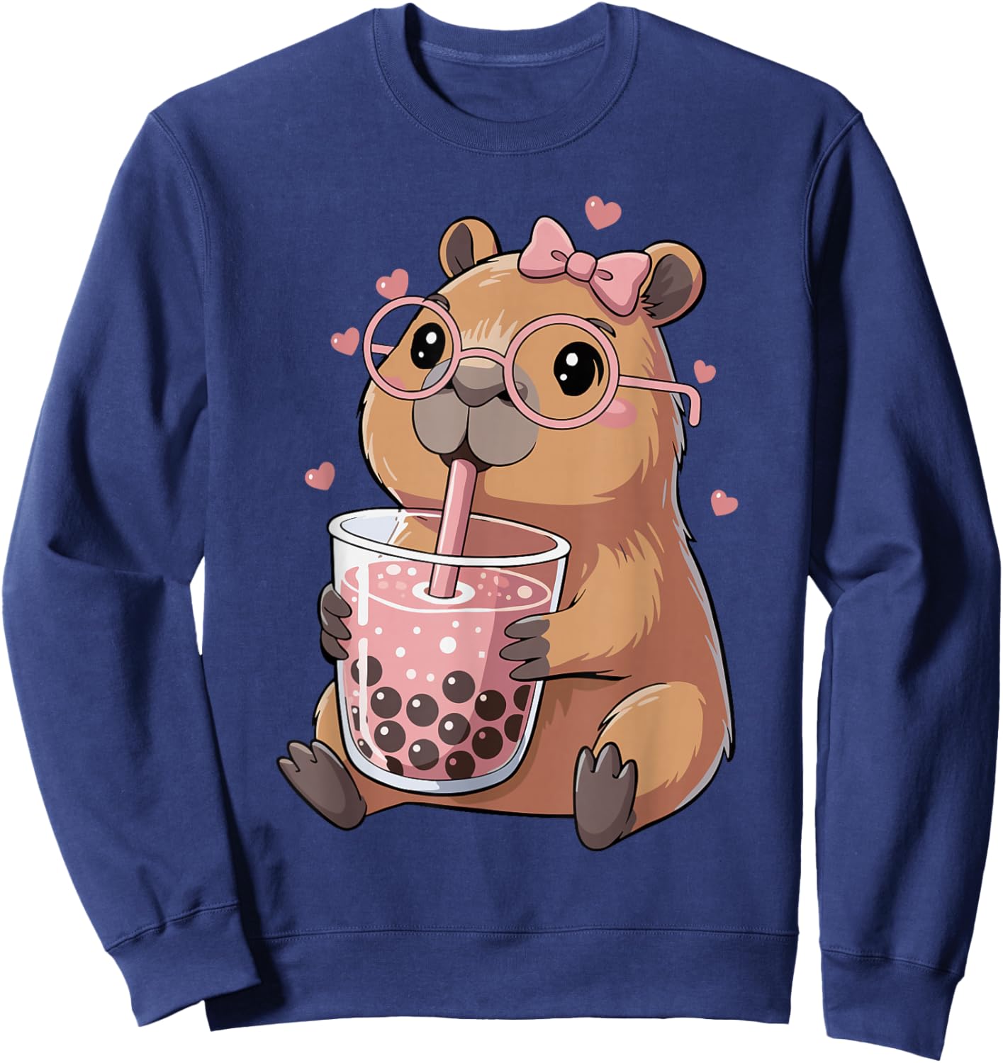 Capybara Drinking Bubble Tea für Mädchen Cute Capybara Sweatshirt - Sweatshirt | Navy