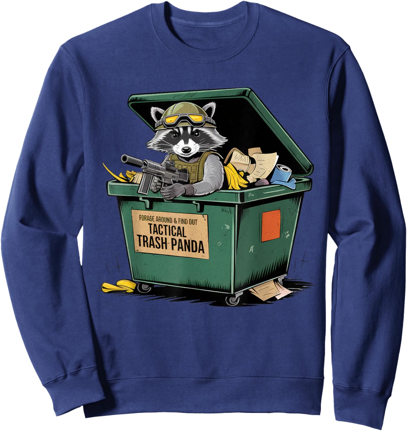 Funny Raccoon Forage Around & Find Out Tactical Trash Panda Sweatshirt - Sweatshirt | Navy