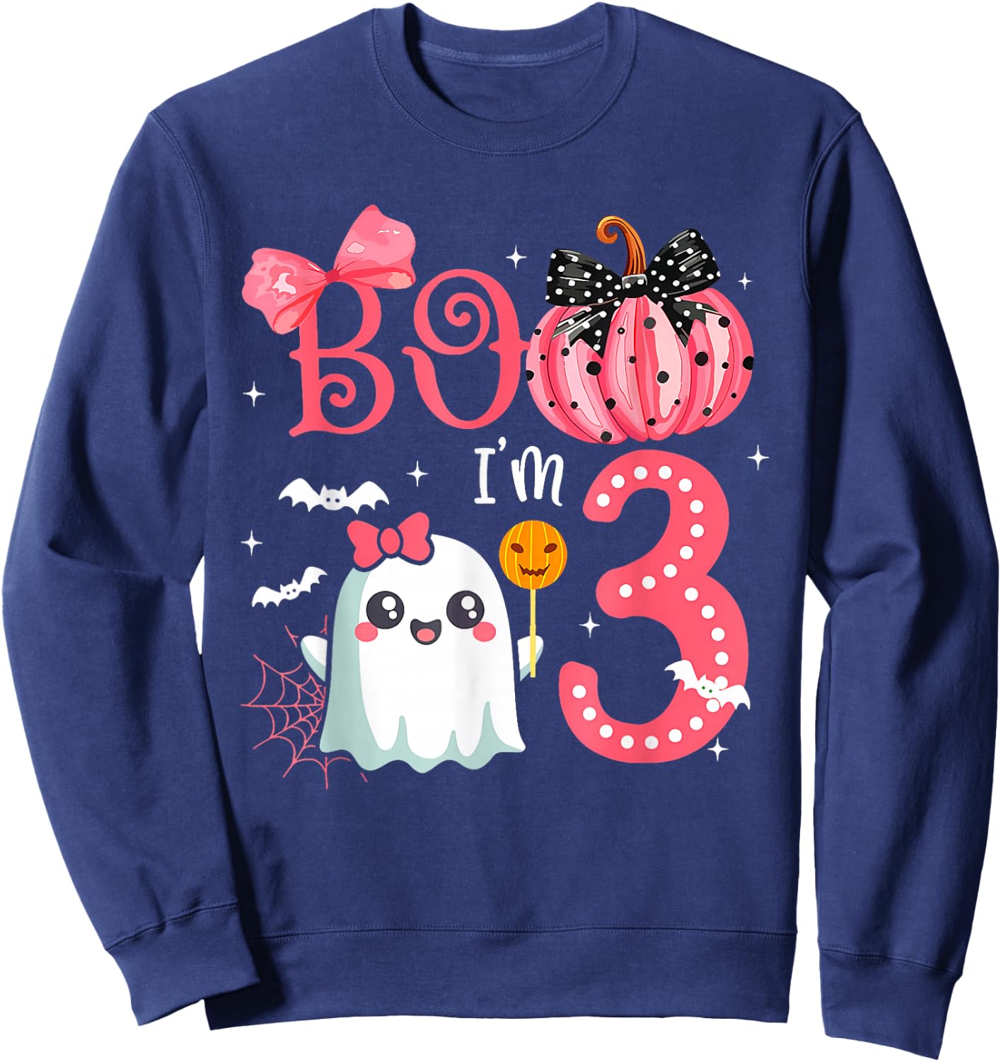 Boo I'M 3 Years Old Ghost 3Rd Birthday Halloween Ghost Girls Sweatshirt - Sweatshirt | Navy