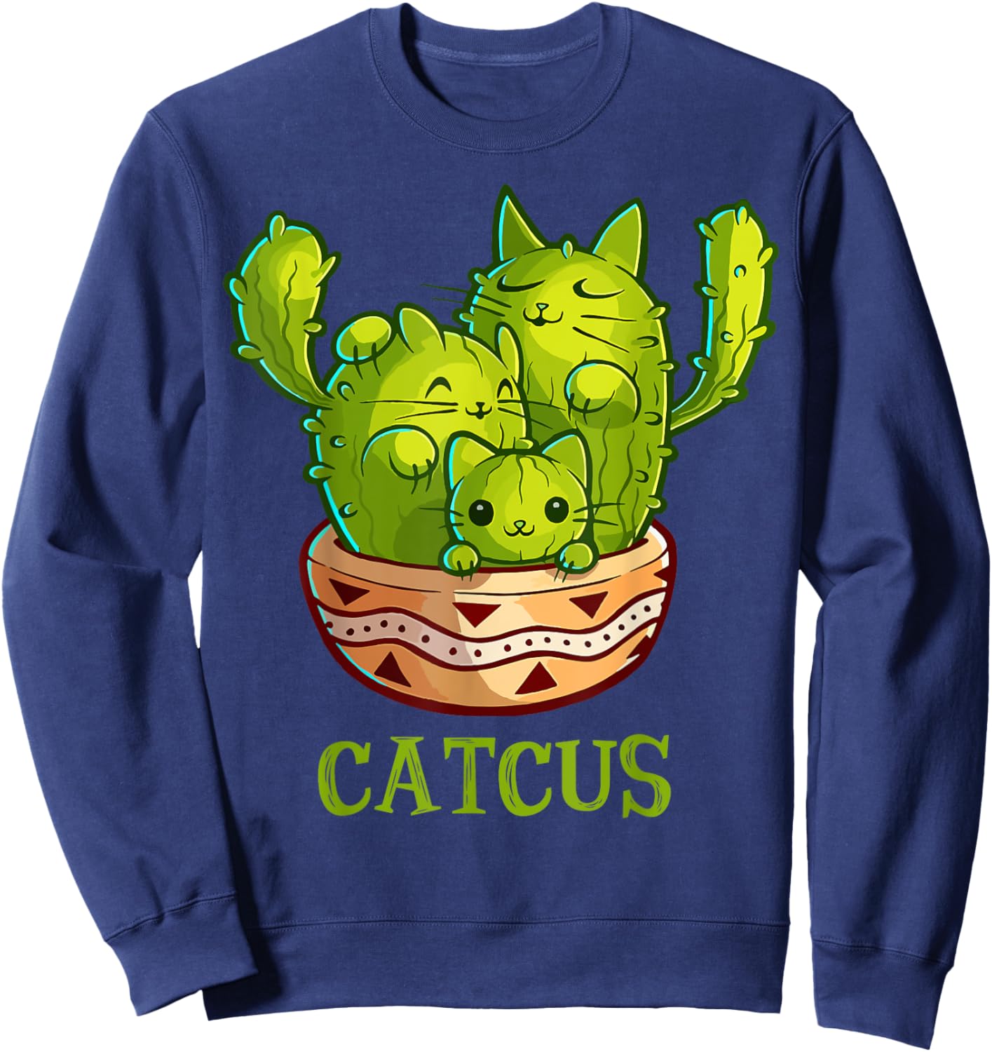 Catcus Cute Cat And Cactus Mexican Cactus Cinco De Mayo Sweatshirt - Sweatshirt | Navy