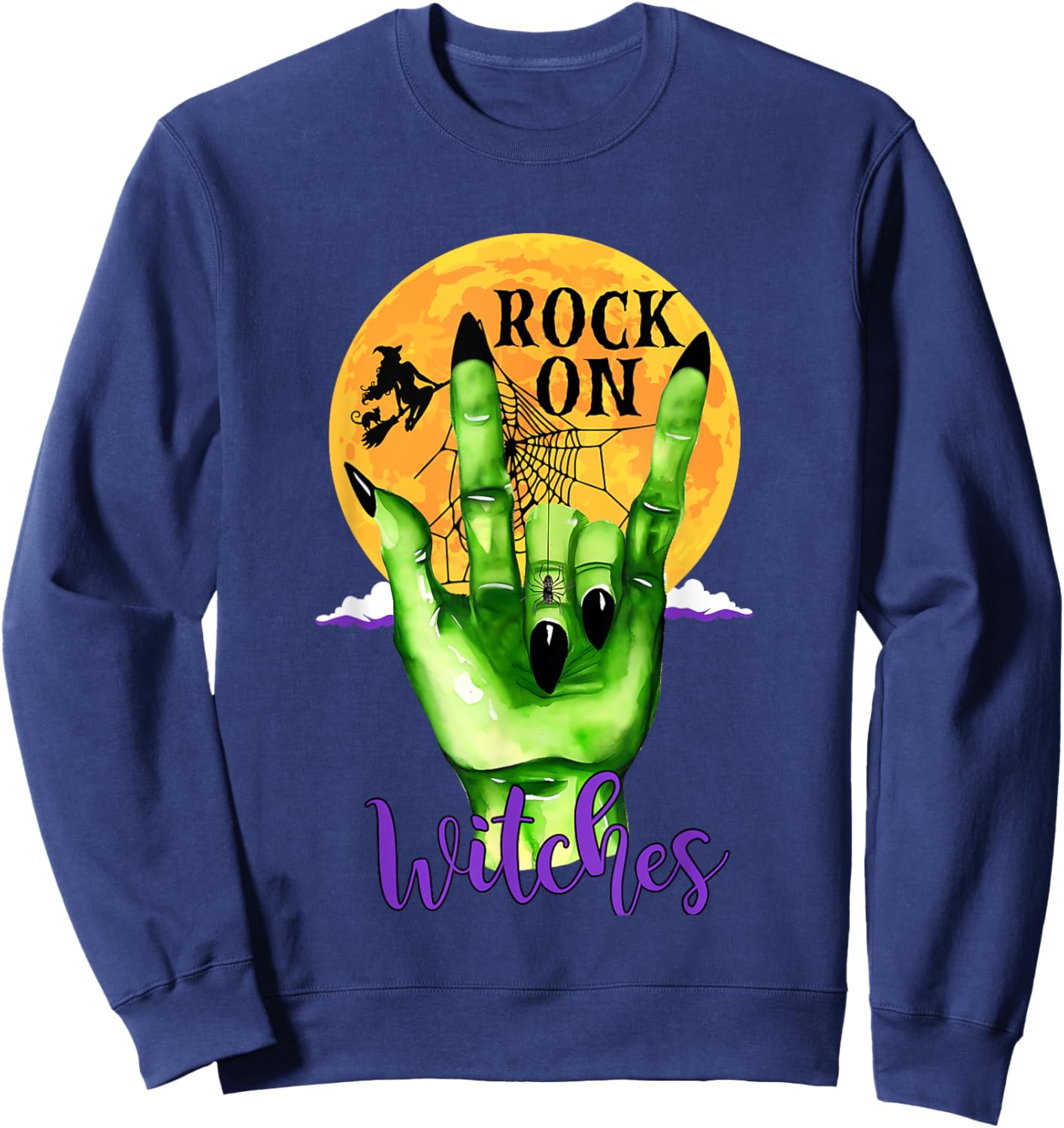 Rock On Witches - Funny Women's Witch Halloween Costume Sweatshirt - Sweatshirt | Navy