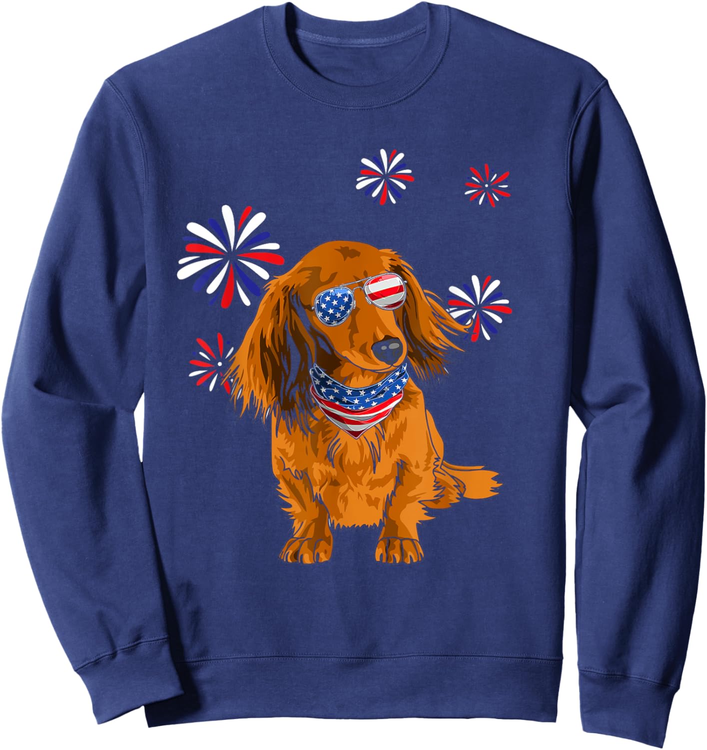 Patriotic Red Long-Haired Dachshund 4th of July Dog Lover Men Sweatshirt - Sweatshirt | Navy