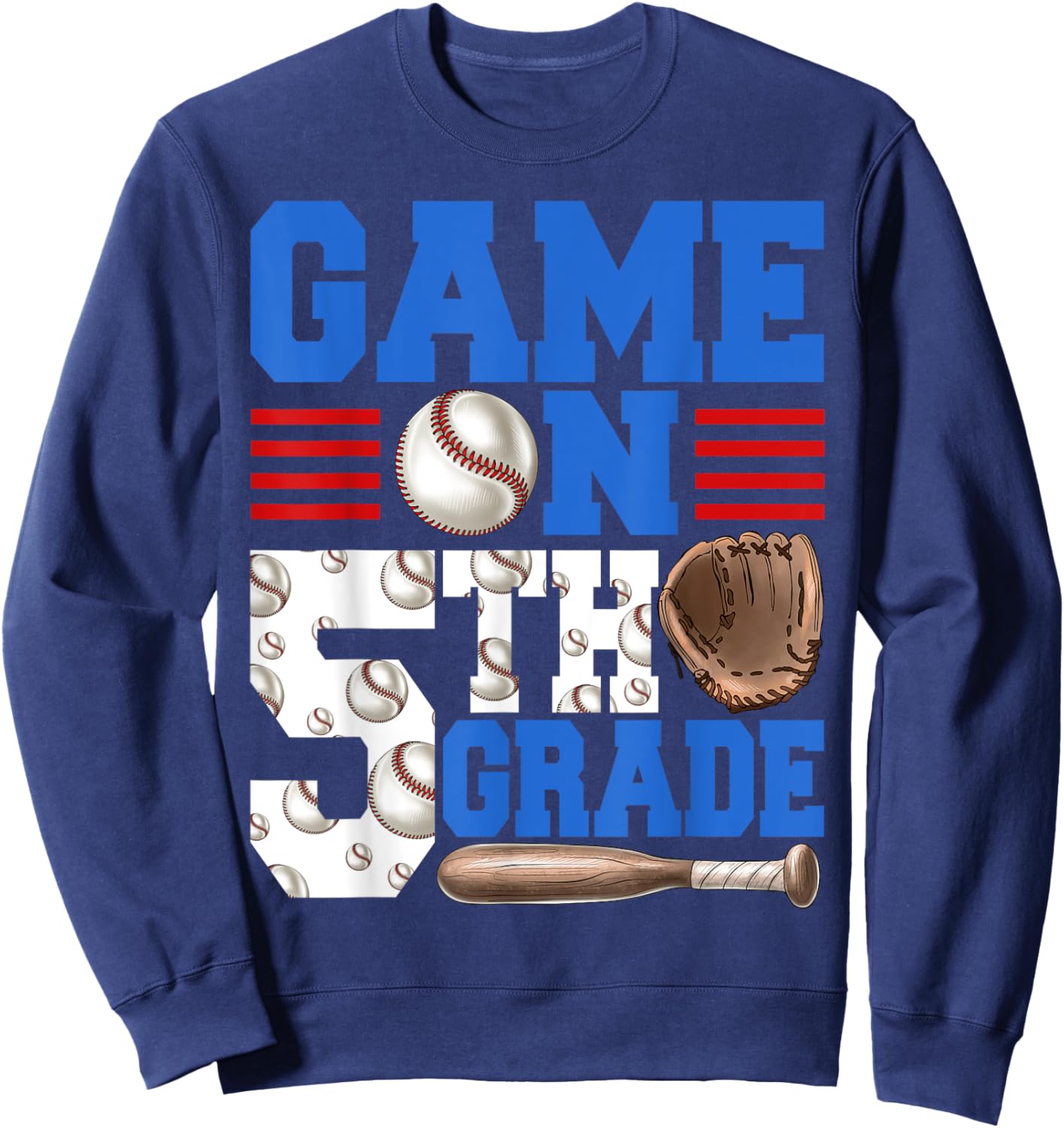 Game On 5th Grade With Baseball Player First Day Of School Sweatshirt - Sweatshirt | Navy
