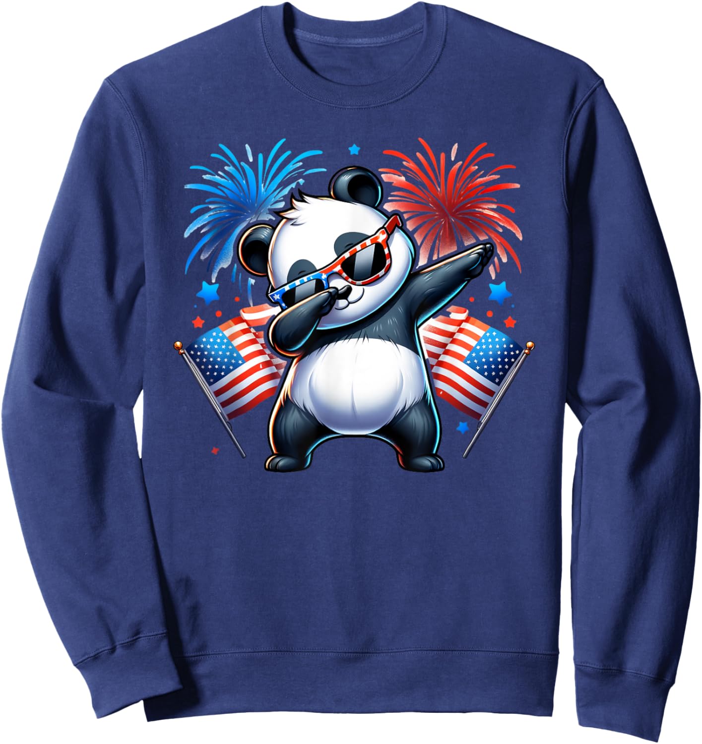 July 4th Dabbing Panda Fireworks USA Flag Patriotic Boy Girl Sweatshirt - Sweatshirt | Navy