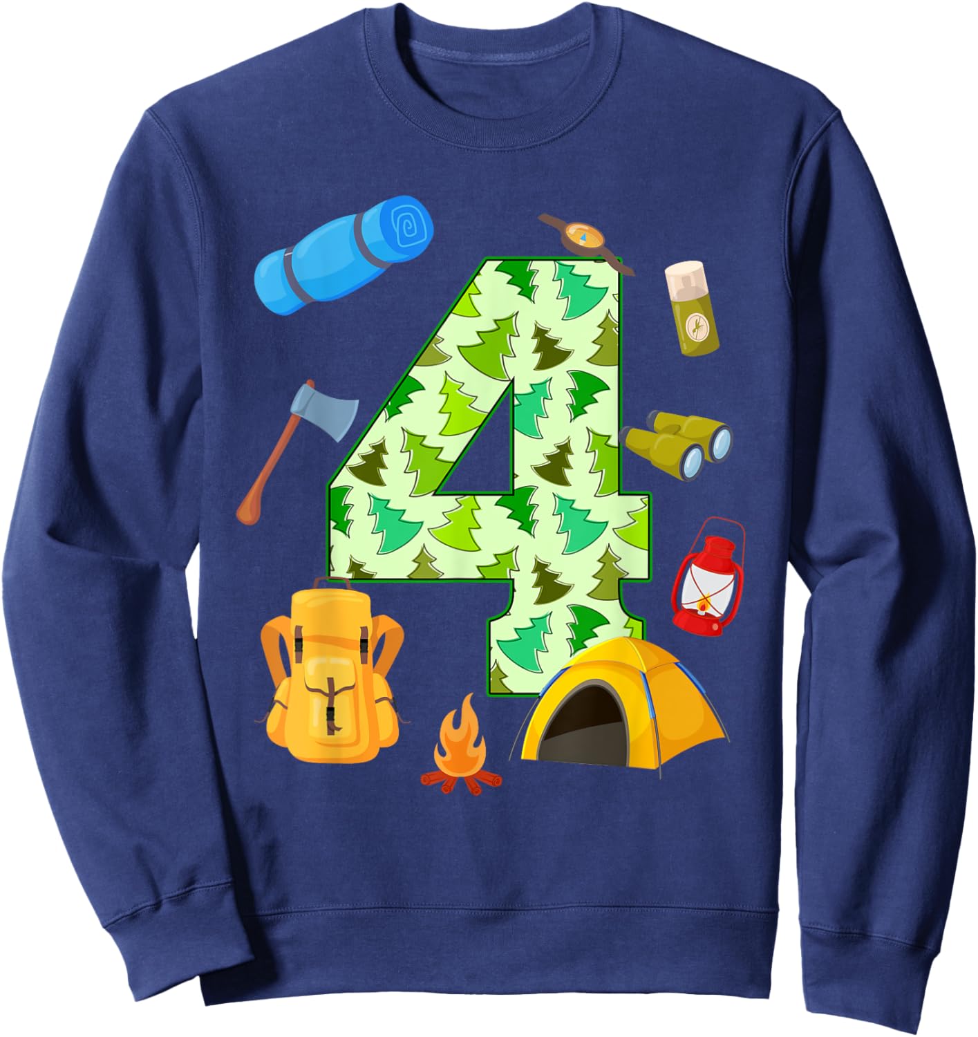 4th Birthday Camping Theme 4 Year Old Birthday Kids Sweatshirt - Sweatshirt | Navy
