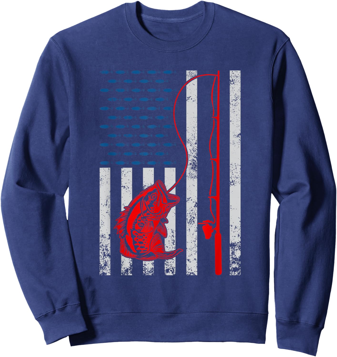 American Flag Fishing Rod Fishing Lover Vintage Fisherman Sweatshirt - Sweatshirt | Navy