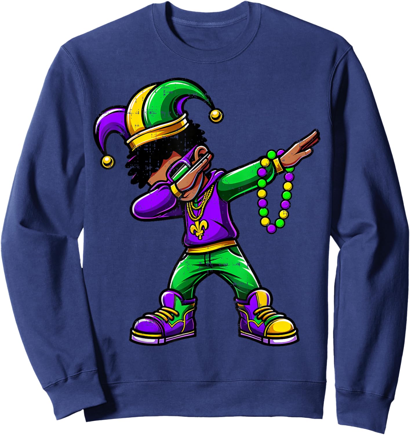 Funny Dabbing Mardi Gras For Black Boy Outfit Jester Hat Kid Sweatshirt - Sweatshirt | Navy