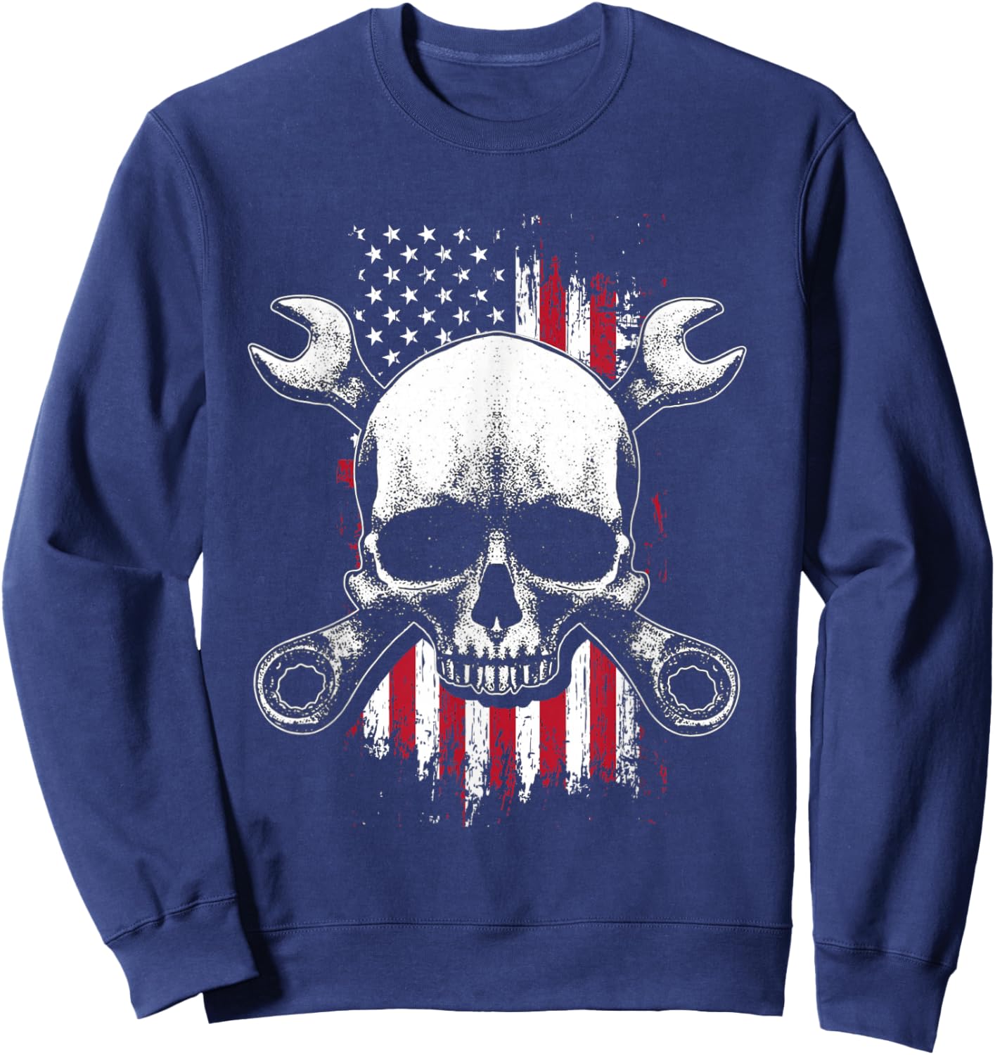 US American Flag | Wrench Tools | Garage Skeleton Mechanic Sweatshirt - Sweatshirt | Navy