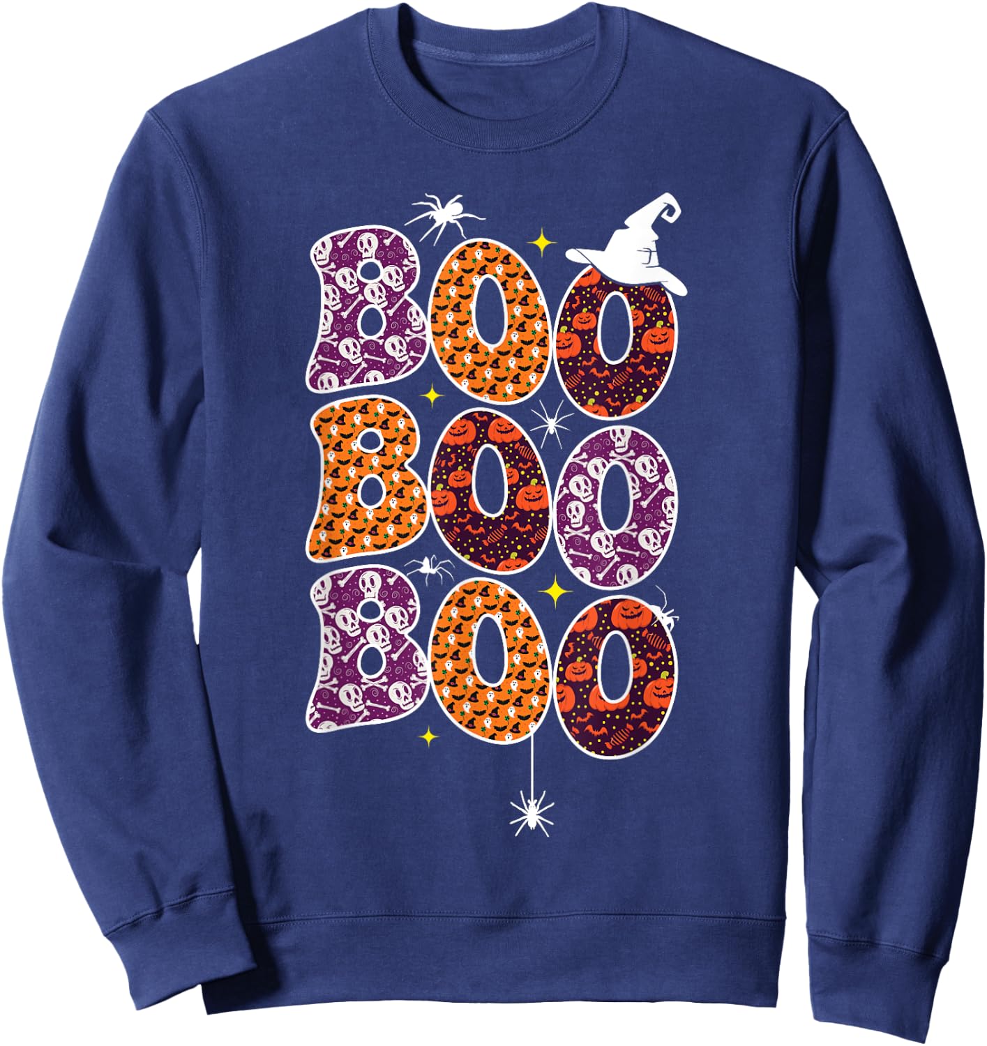 Boo With Spiders And Witch Hat Halloween Women Men Sweatshirt - Sweatshirt | Navy