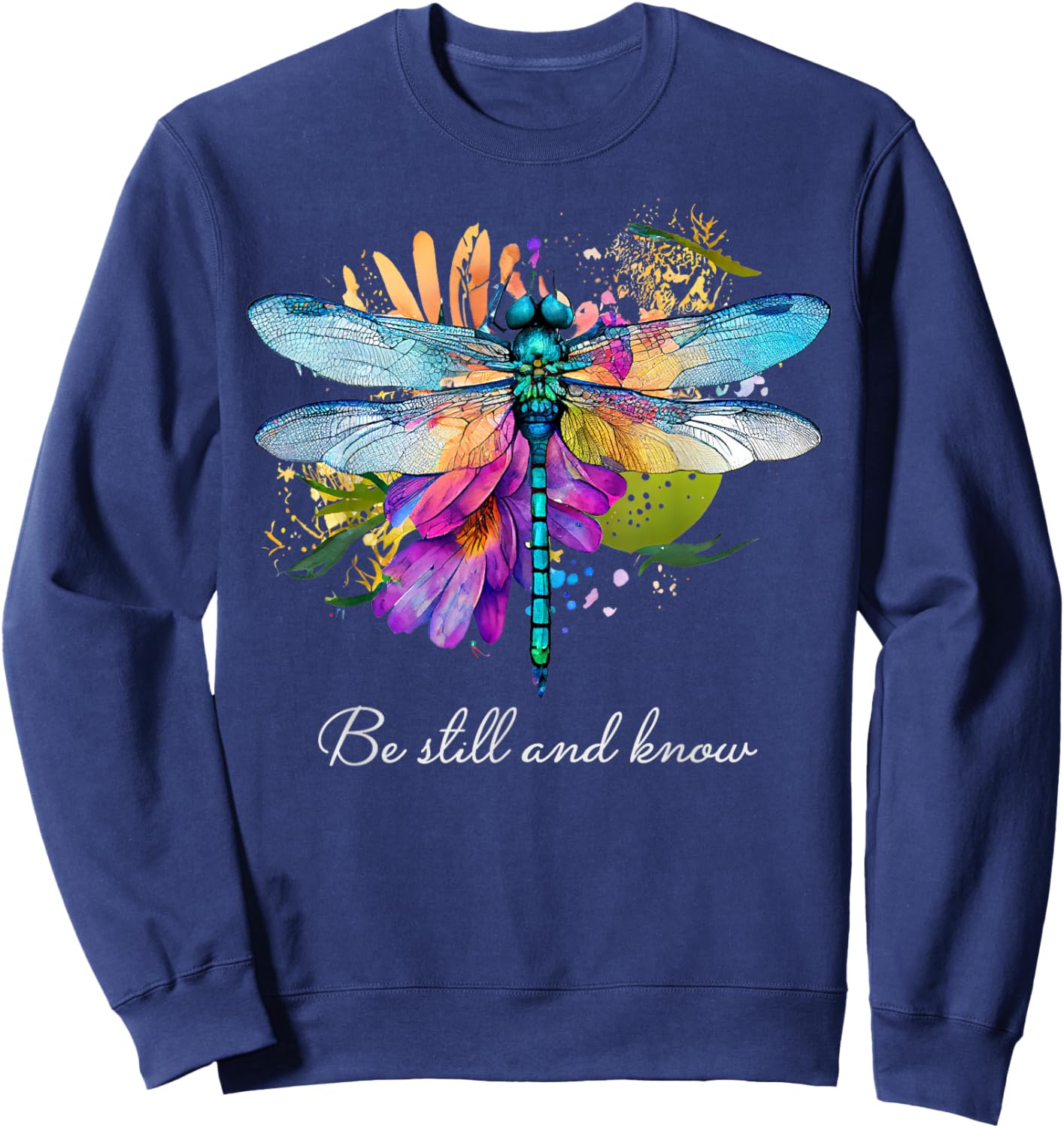Be still and know Floral Dragonfly Christian Summer Women Kids Sweatshirt - Sweatshirt | Navy