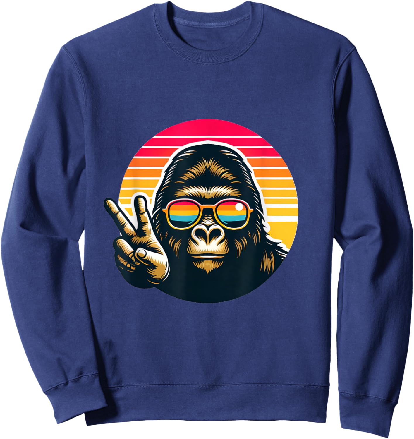 Retro peace gorilla monkey with sunglasses meme Sweatshirt - Sweatshirt | Navy