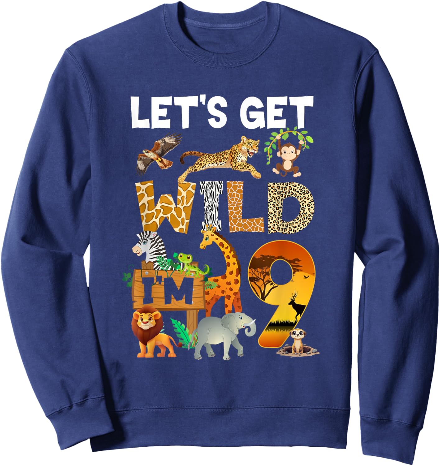9 Year Old Zoo Birthday Safari Jungle Animal 9Th Bday Sweatshirt - Sweatshirt | Navy