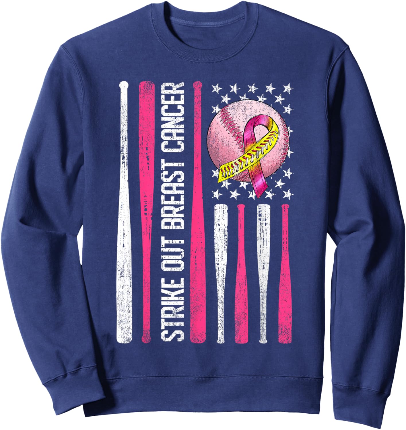 Strike Out Breast Cancer Softball Fight Awareness Men Sweatshirt - Sweatshirt | Navy