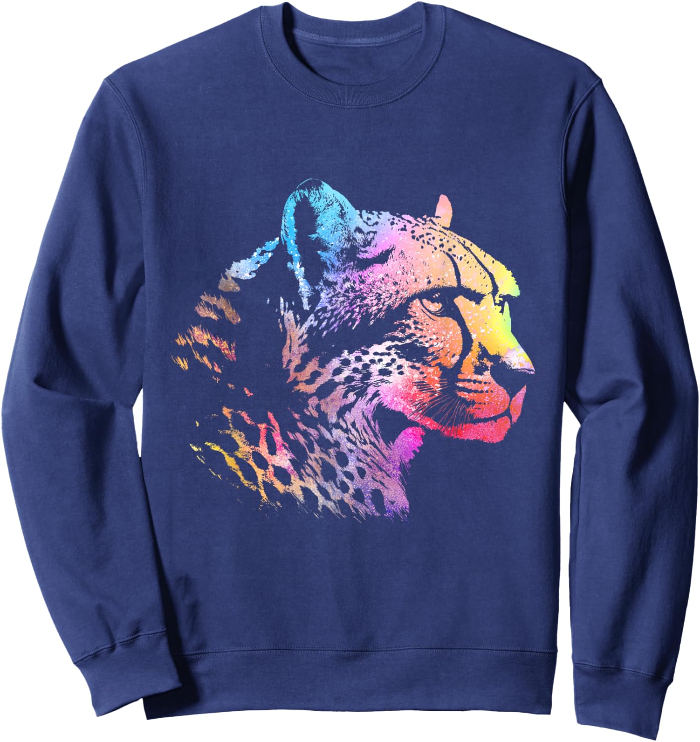 Rainbow Cheetah Face - Wildlife Safari Zookeeper Zoologist Sweatshirt - Sweatshirt | Navy