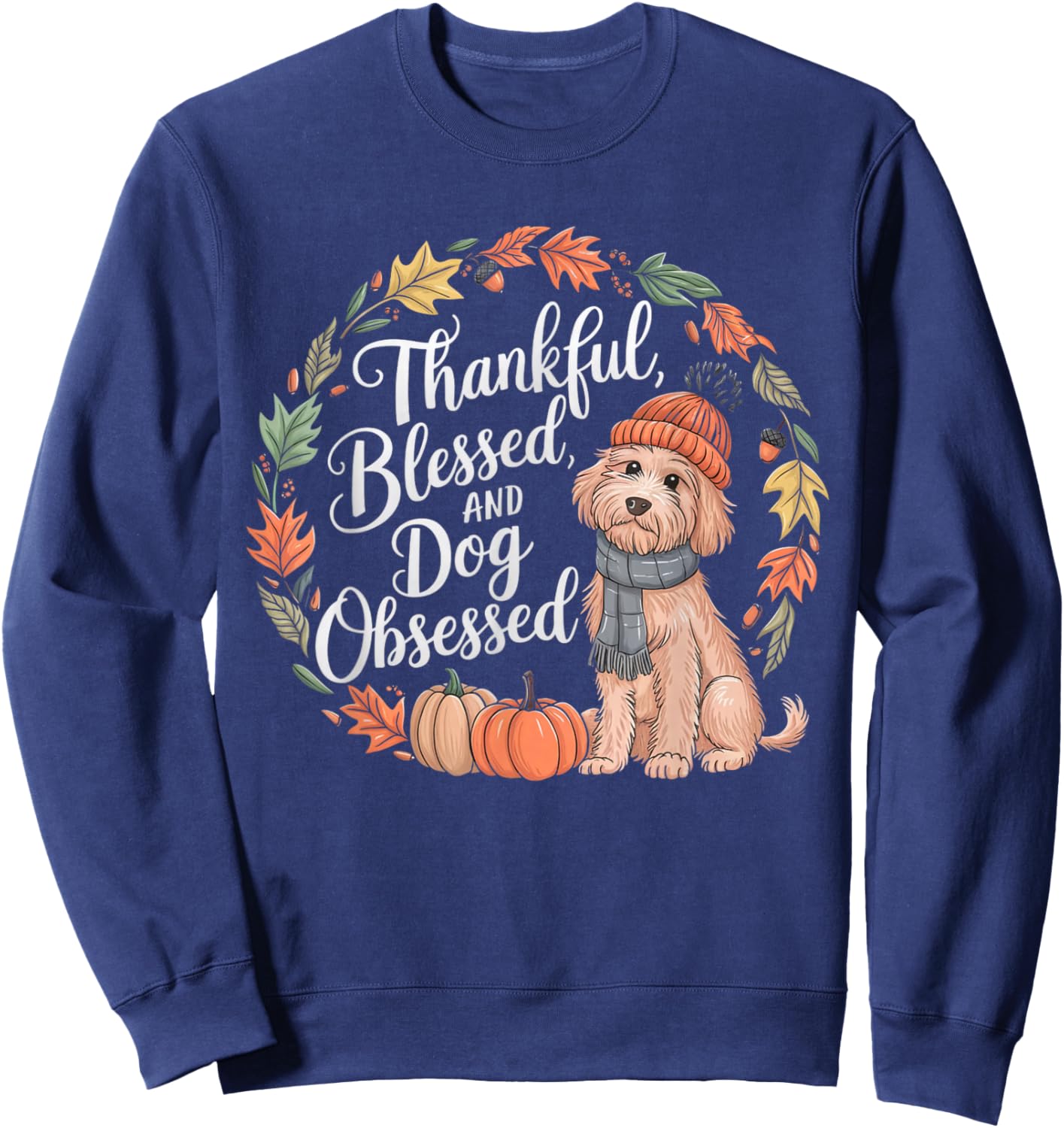 Goldendoodle Thanksgiving Pumpkin Dog Fall Leaf Autumn Sweatshirt - Sweatshirt | Navy