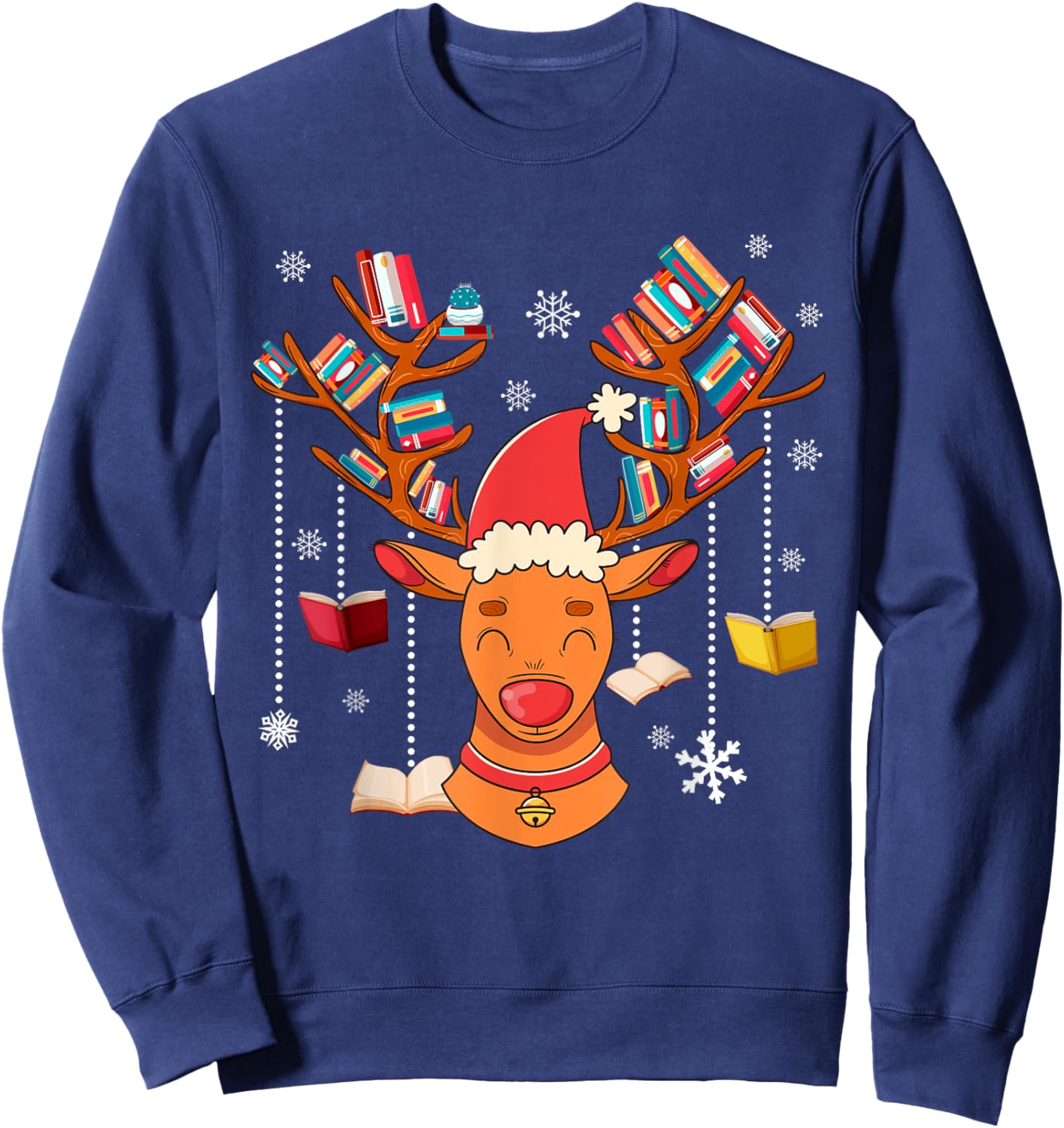 Christmas Librarian Reindeer Xmas Book Teachers Love Reading Sweatshirt - Sweatshirt | Navy