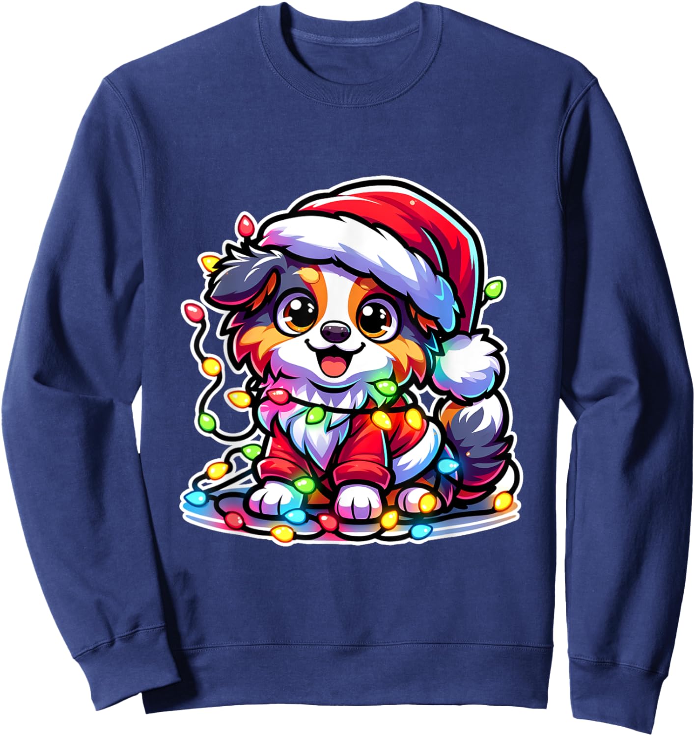 Merry Christmas Xmas Australian Shepherd Santa Dog With Sweatshirt - Sweatshirt | Navy
