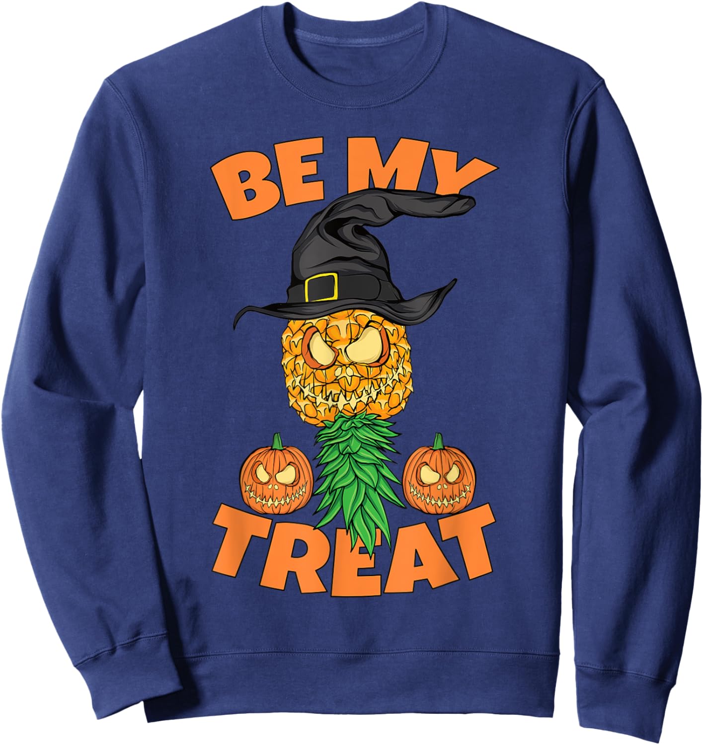 Halloween Be My Treat Upside Down Pineapple Funny Swinger Sweatshirt - Sweatshirt | Navy