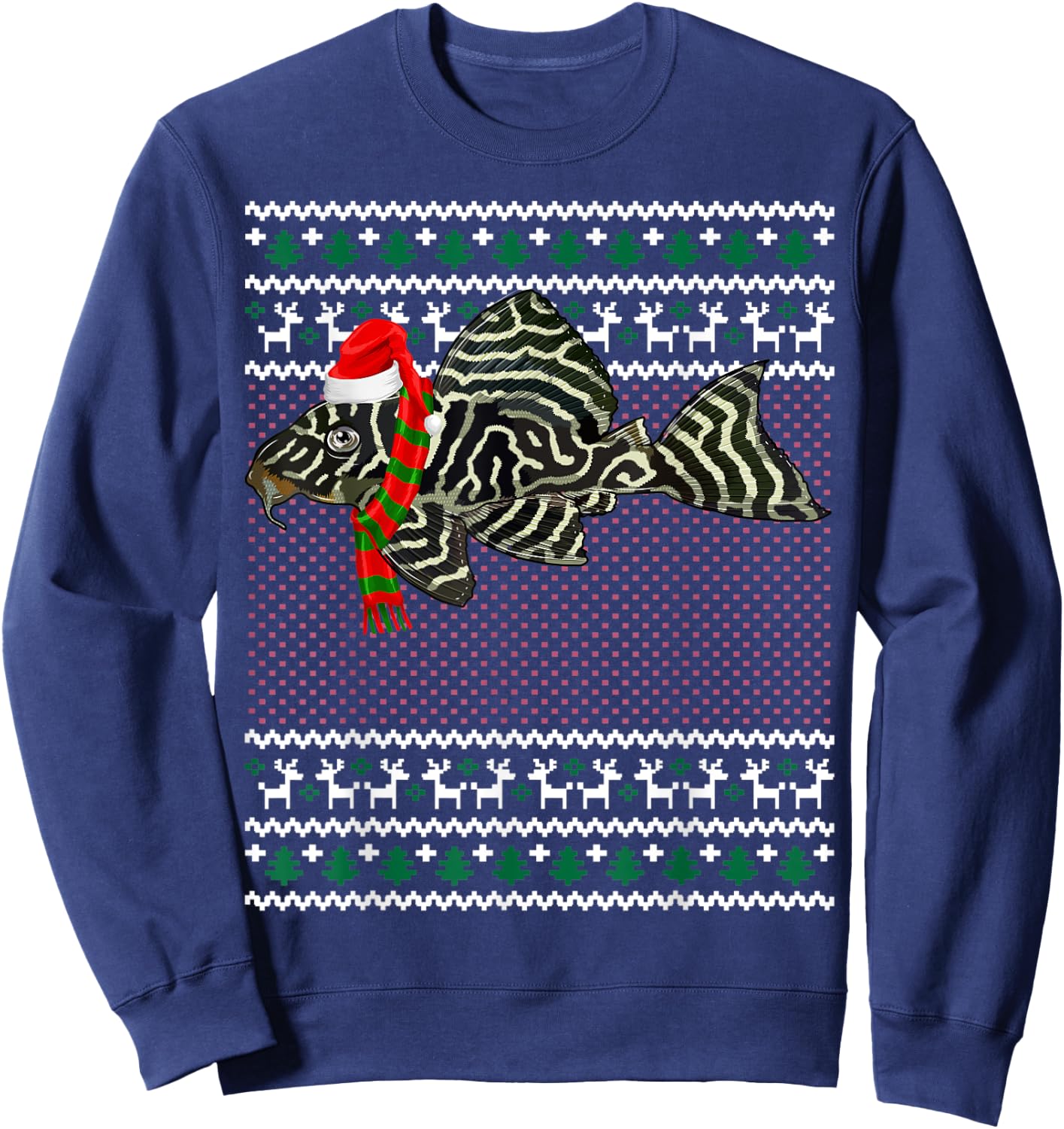 Funny Xmas Santa Hat Tiger Plecos Ugly Christmas Sweatshirt - Sweatshirt | Navy