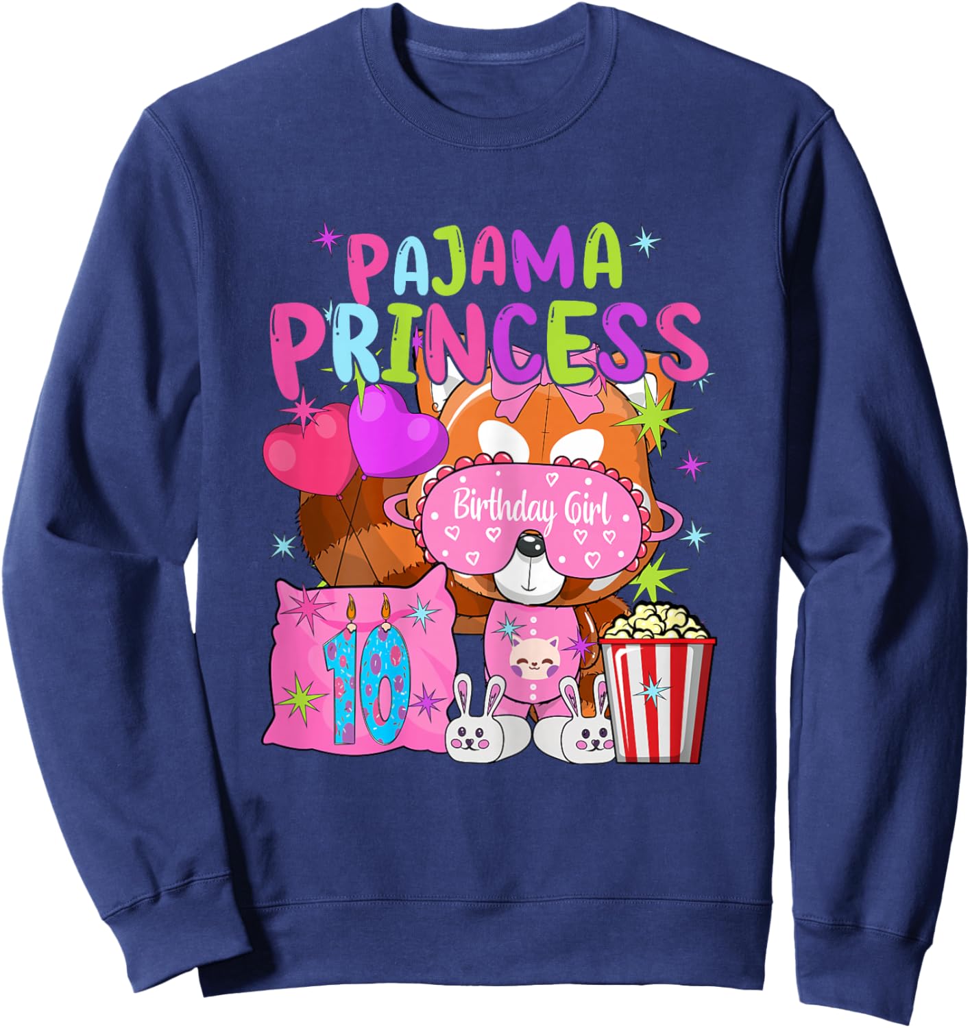 10th Birthday Pajama Party Theme 10 Years Old Birthday Girl Sweatshirt - Sweatshirt | Navy