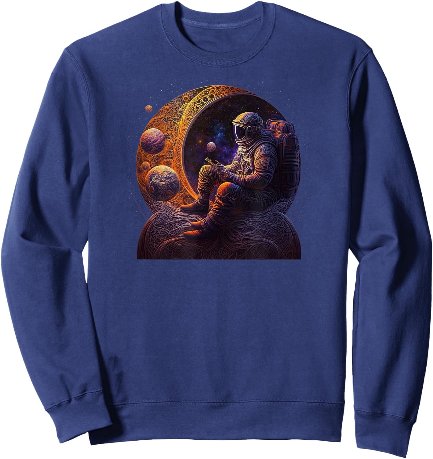 Meditating Astronaut Planets Meditation Astral Travel Sweatshirt - Sweatshirt | Navy