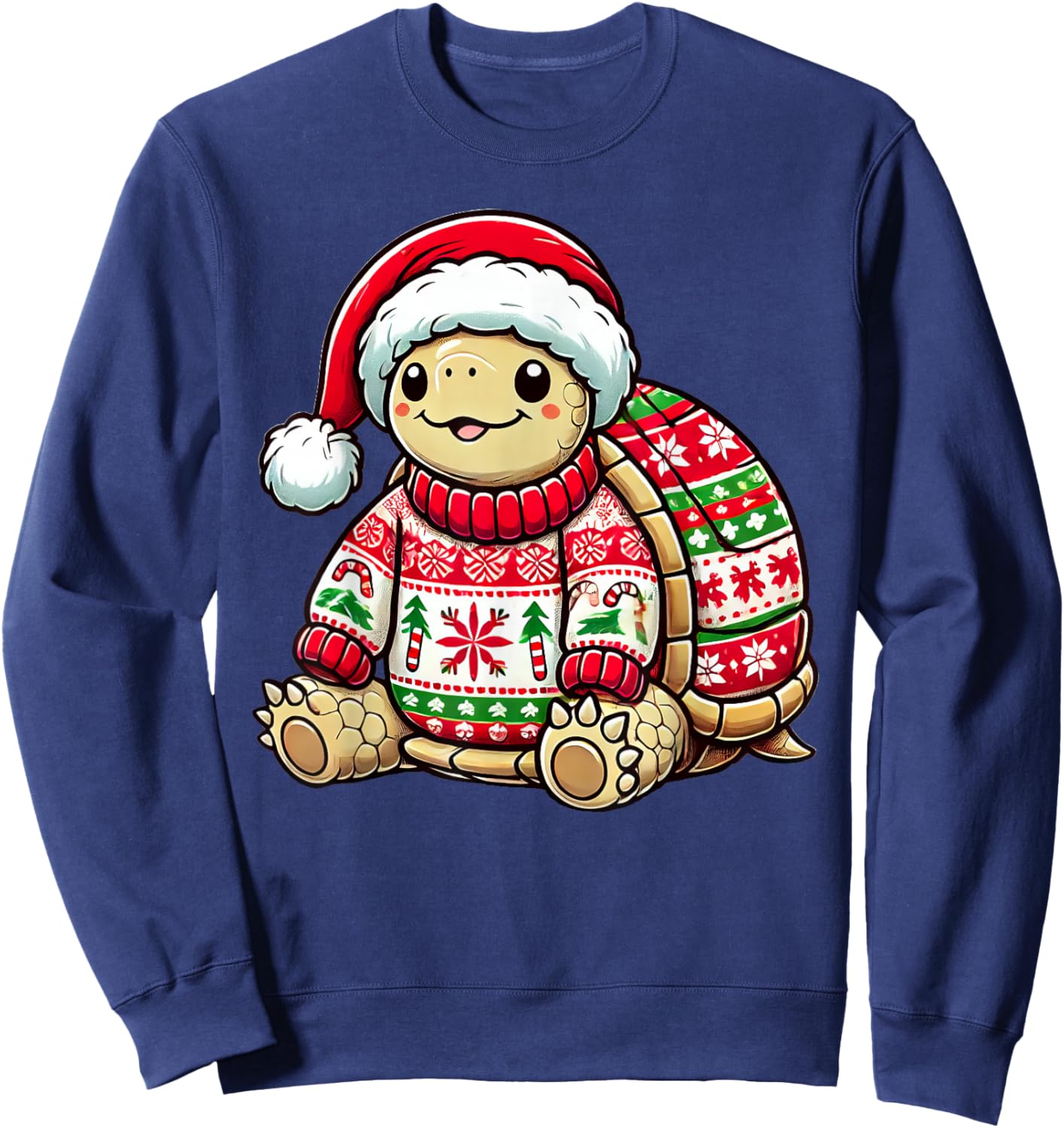 Turtle Ugly Sweater Santa Hat Christmas Sweatshirt - Sweatshirt | Navy