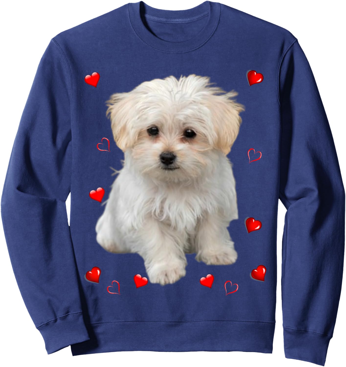Maltese Dog Lover Puppy Owner Hearts, Maltipoo Mix Fans Sweatshirt - Sweatshirt | Navy
