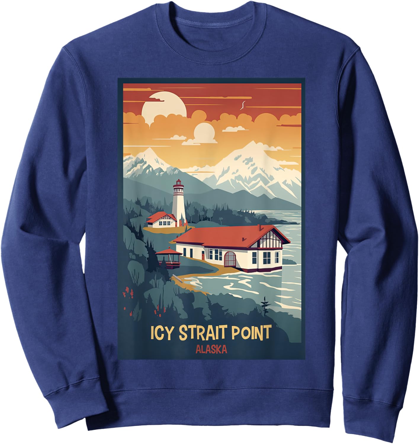 Icy Strait Point, Alaska Retro Travel Poster Graphic Sweatshirt - Sweatshirt | Navy