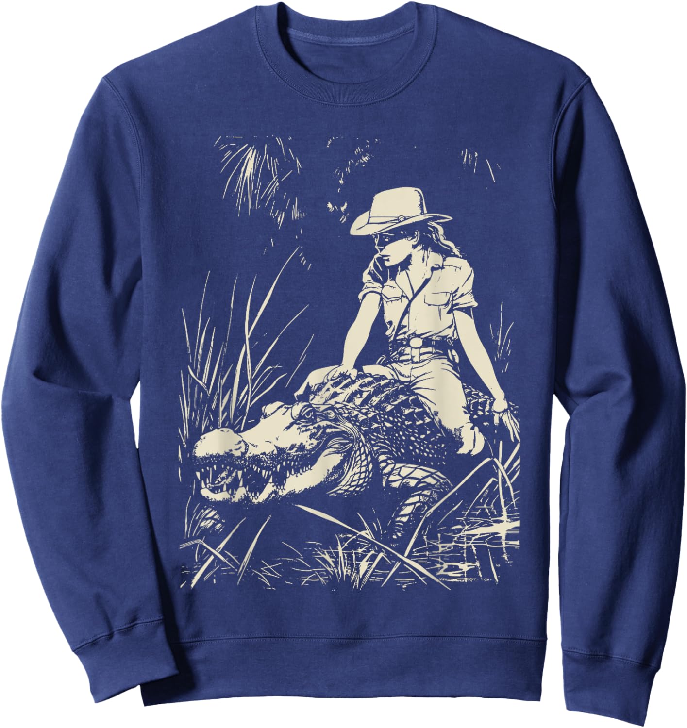 Girl riding Alligator | Weird Funny Florida Crocodile Meme Sweatshirt - Sweatshirt | Navy
