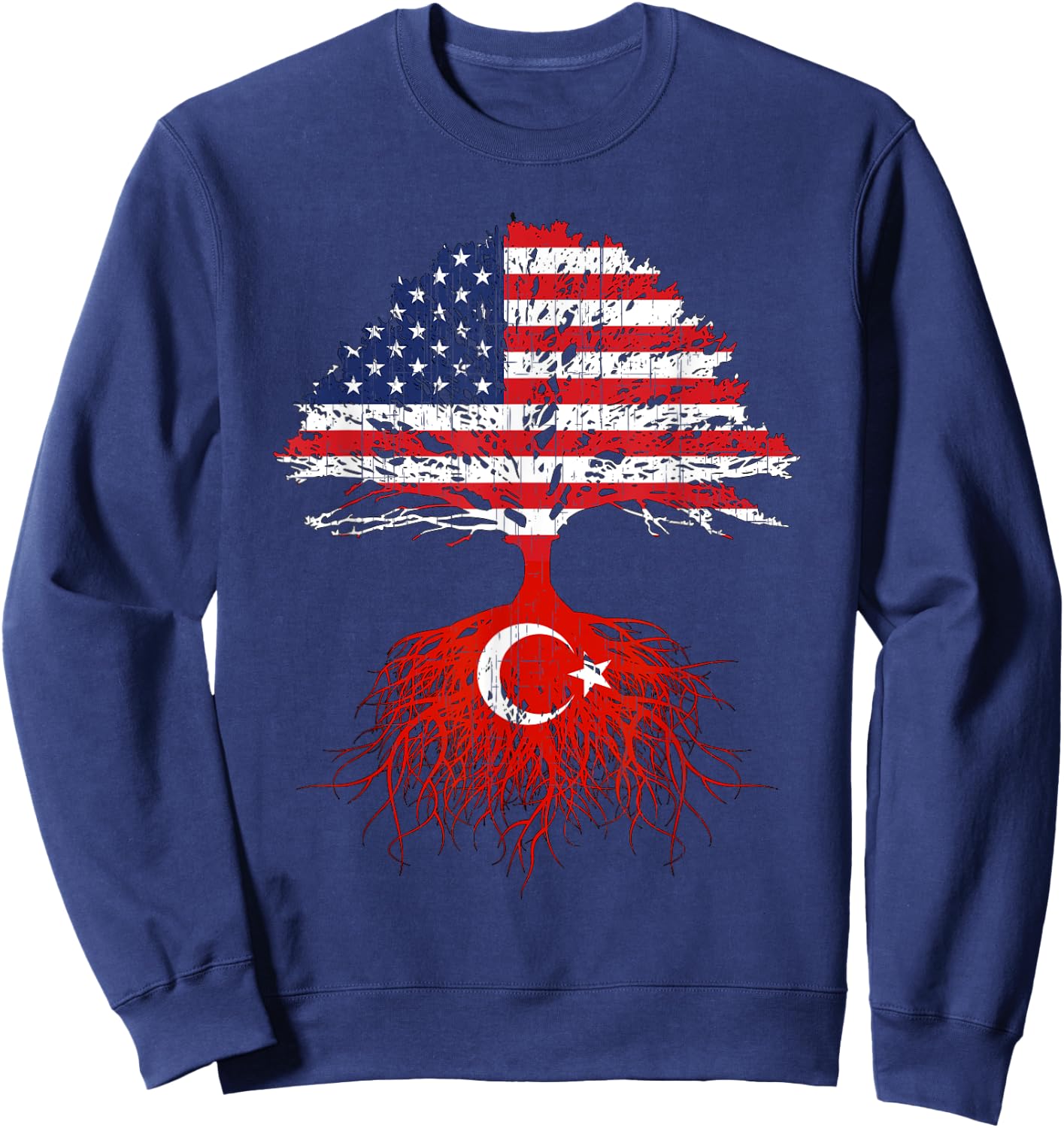 Turkey Roots Turkish American USA Flags Naturalization Gift Women Girls Kids Men Sweatshirt - Sweatshirt | Navy