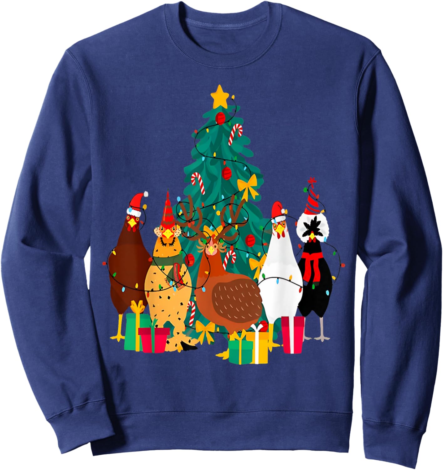 Cute Christmas Chickens Santa Farm Chickens Animals Pajamas Sweatshirt - Sweatshirt | Navy