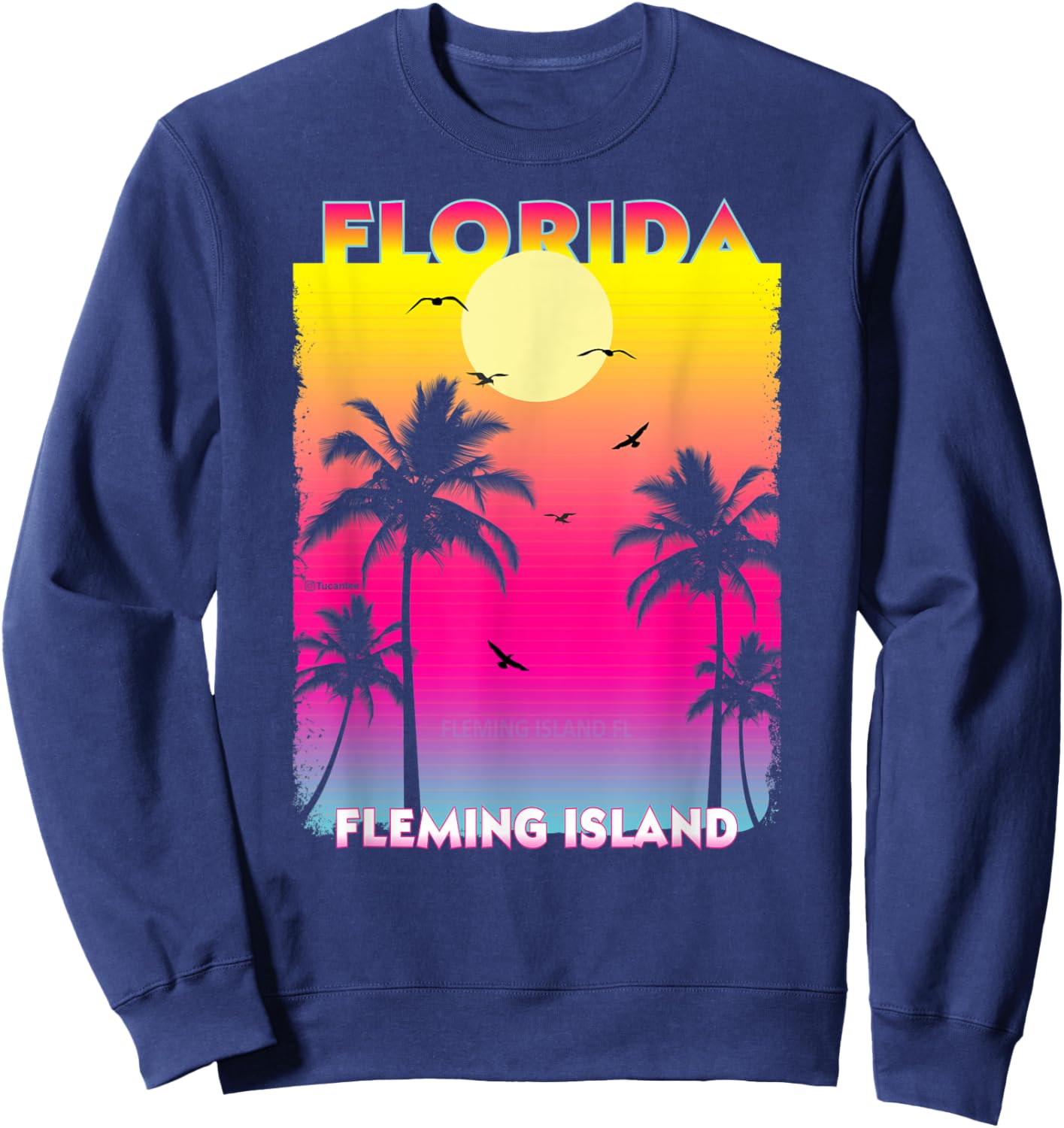 Fleming Island Florida Fl summer vintage Sunset Women Kids Sweatshirt - Sweatshirt | Navy