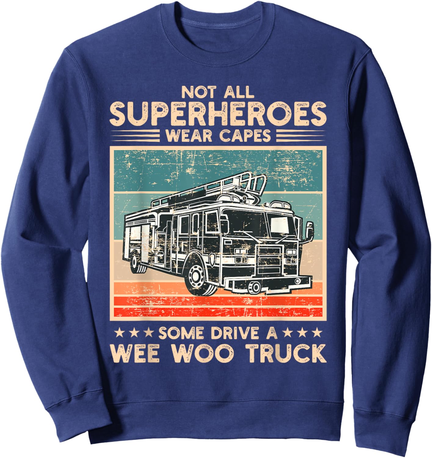 Wee Woo Fire Truck Co. Adult Superhero Humorous Modern Black , Small, Short Sleeve, Classic Fit, Crew Collar, , Cotton 65% Polyester 35% Sweatshirt - Sweatshirt | Navy