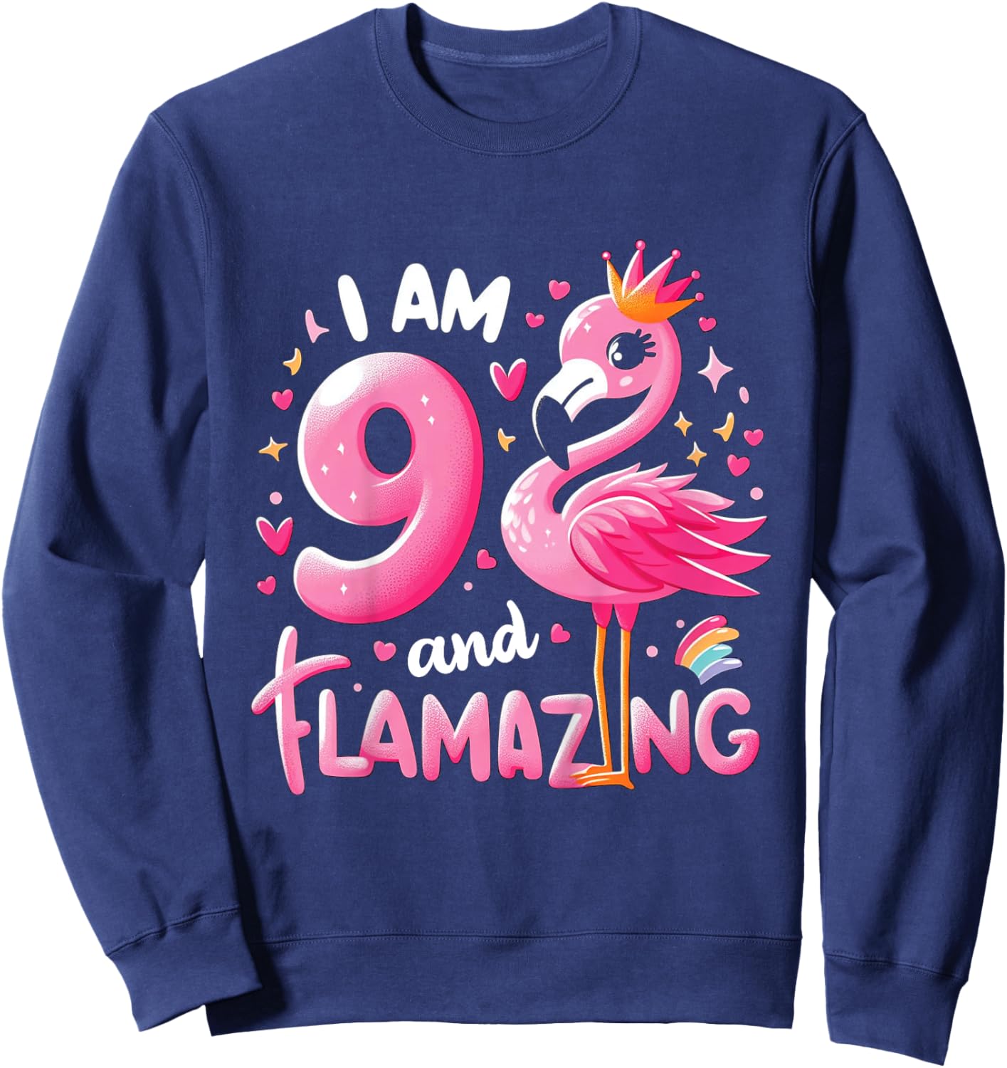9 And Flamazing Nine Years Old 9th Birthday Flamingo Sweatshirt - Sweatshirt | Navy