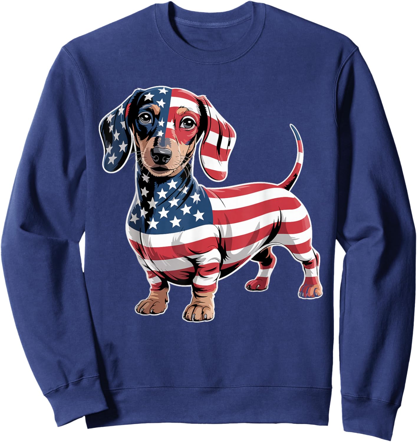 Dachshund Dog 4th of July American Flag Gifts Women Sweatshirt - Sweatshirt | Navy