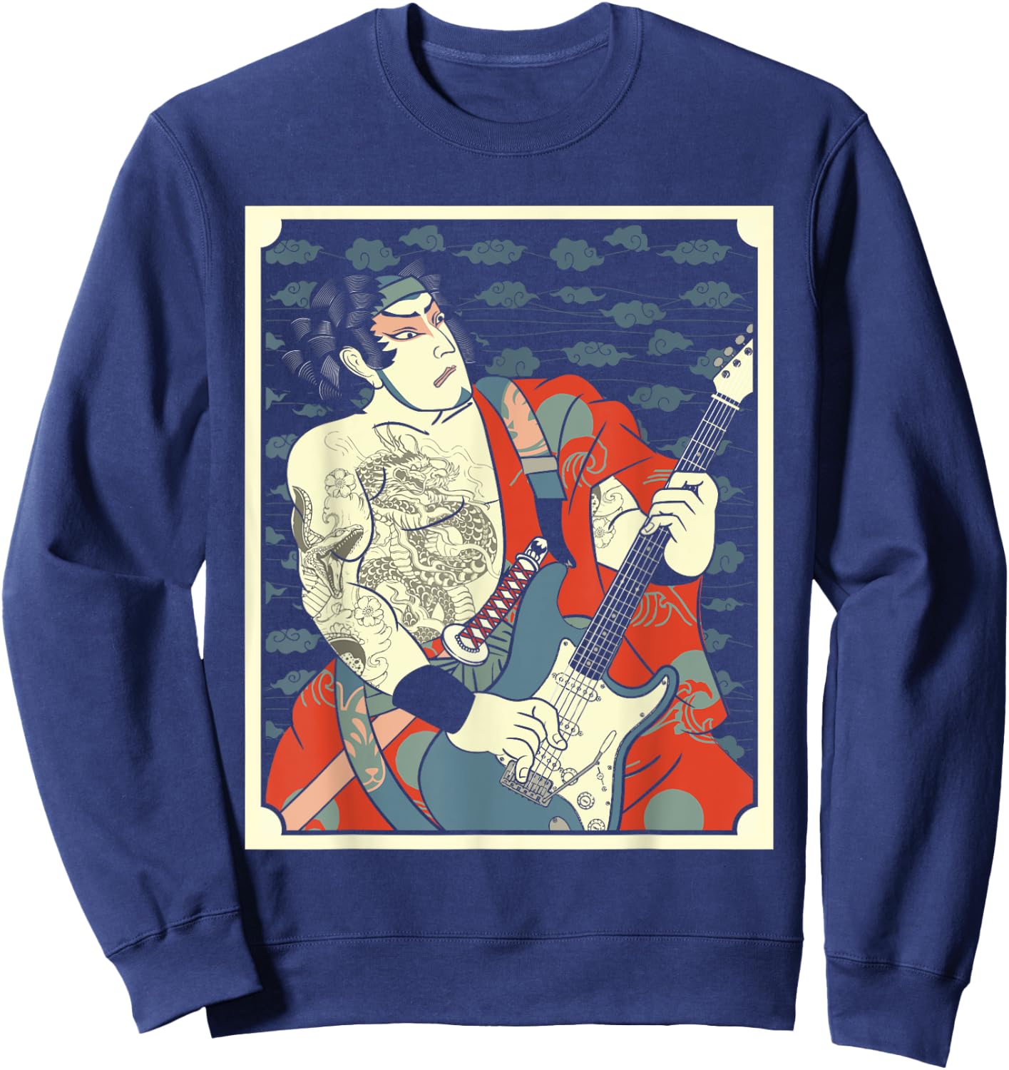 Samurai Musician Bass Guitar Warrior Guitarist Music Lovers Sweatshirt - Sweatshirt | Navy