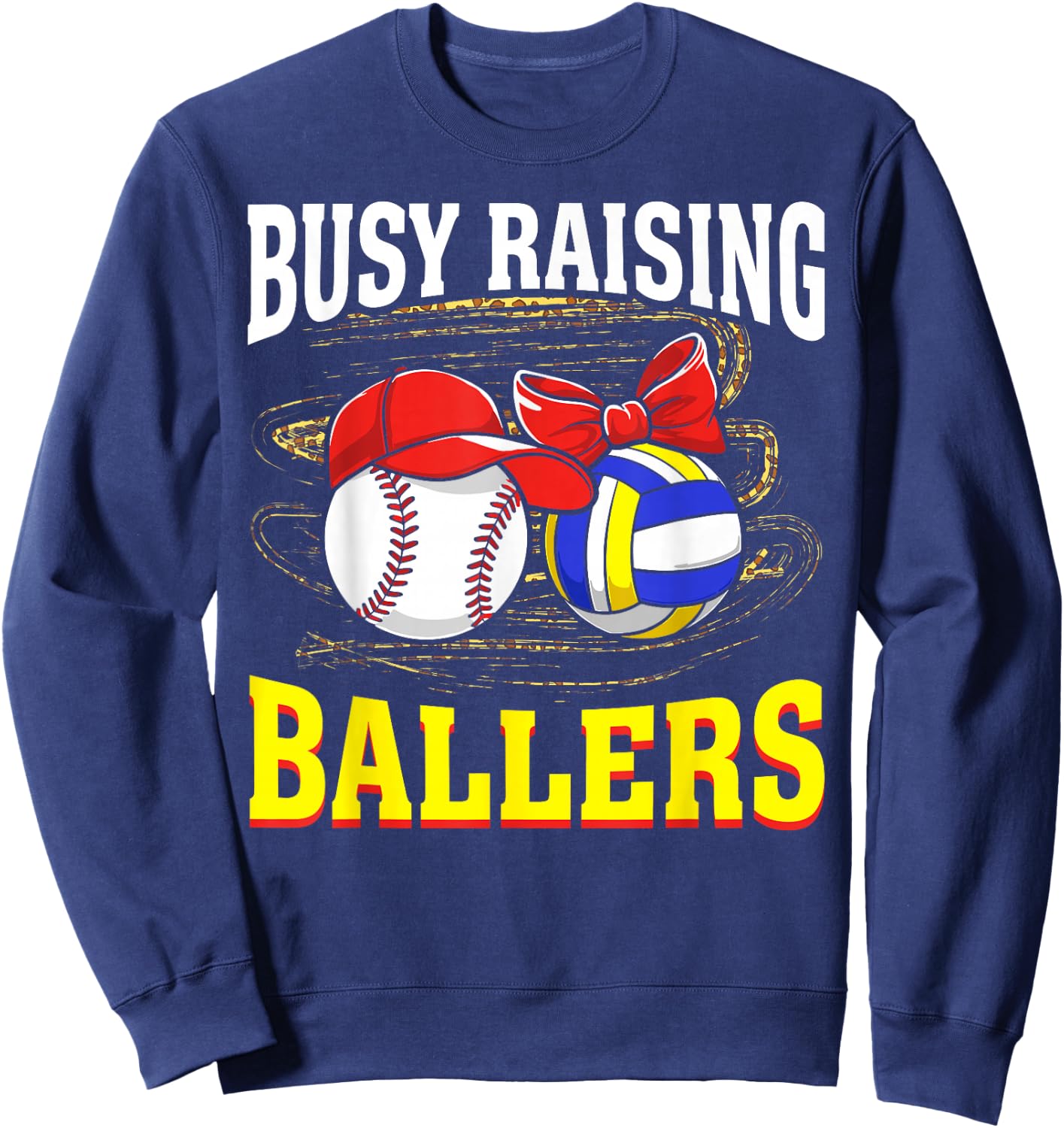 Busy Raising Ballers baseball volleyball mom leopard women Sweatshirt - Sweatshirt | Navy