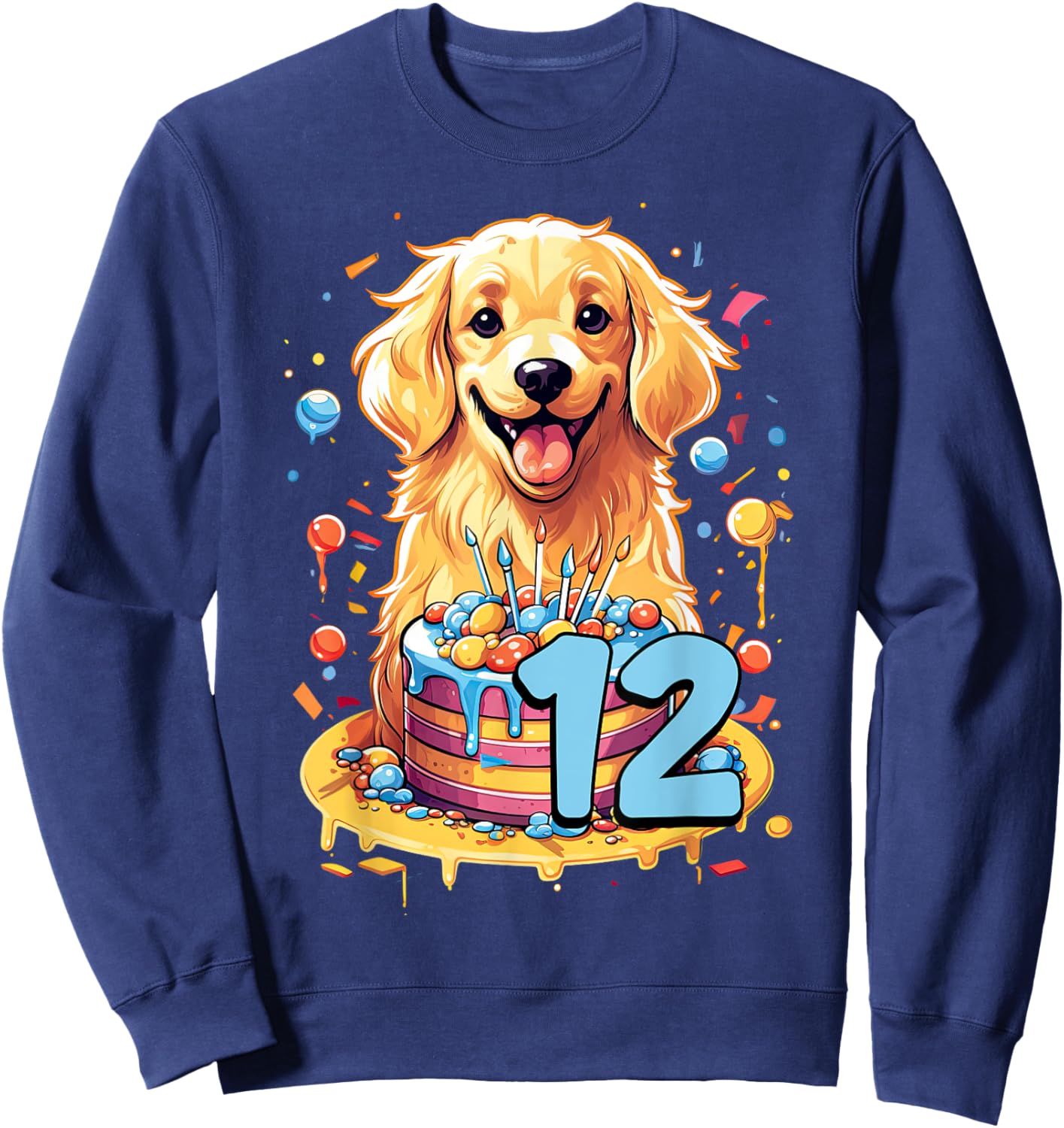 Golden Retriever Dog 12th Birthday Themed Party 12 Women Kids Sweatshirt - Sweatshirt | Navy