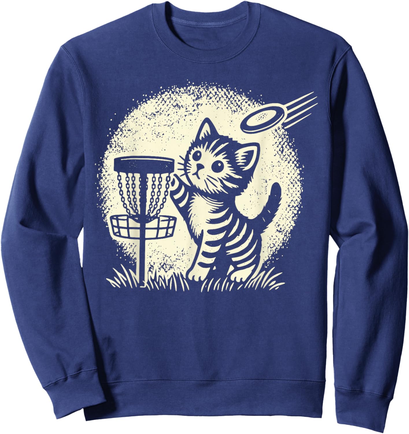 Vintage Cute Kitten Playing Disc Golf Golfing Golfer Cat Sweatshirt - Sweatshirt | Navy