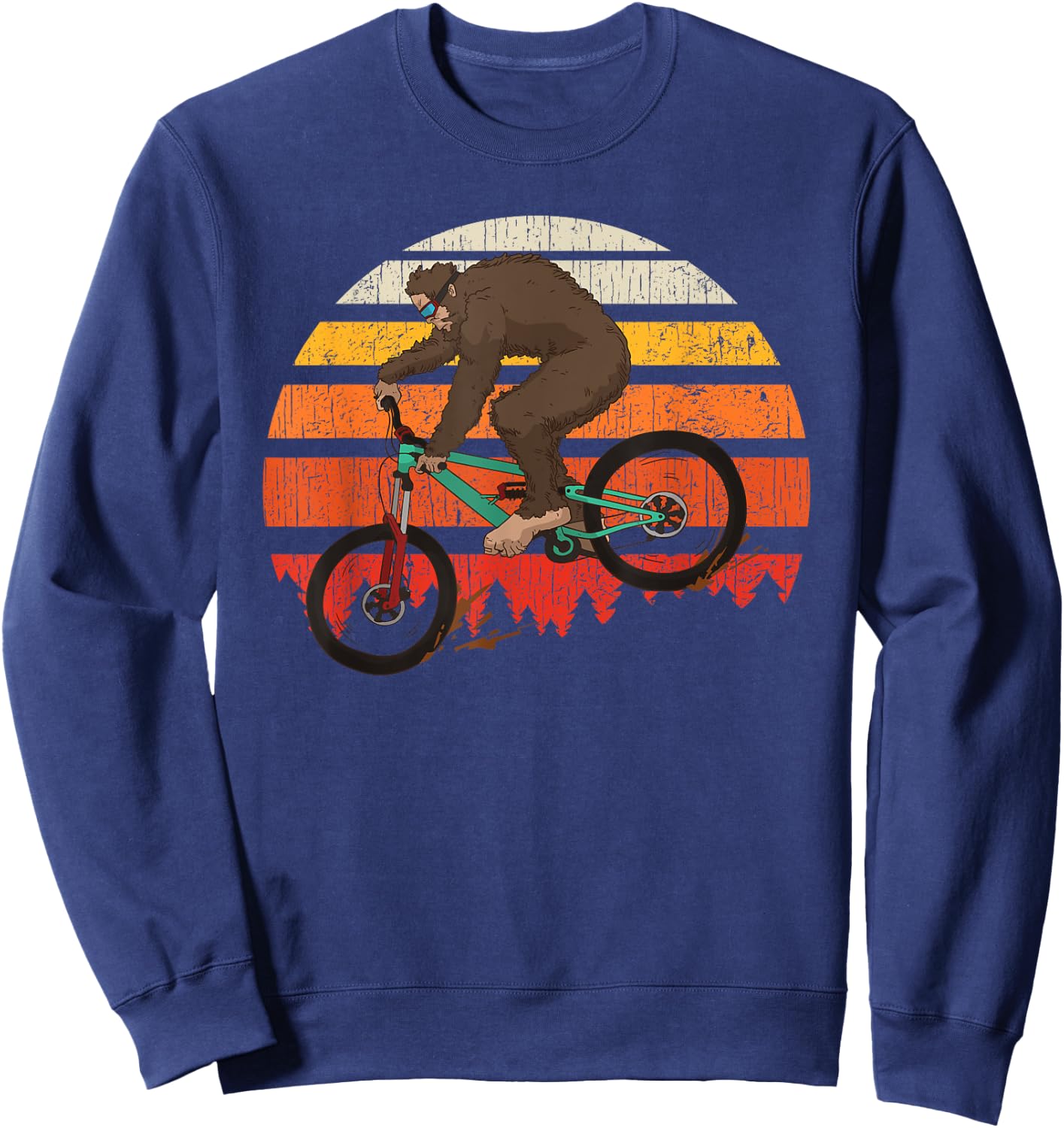 Retro Mountain Biking MTB Funny Bigfoot Riding Bike Gift Sweatshirt - Sweatshirt | Navy