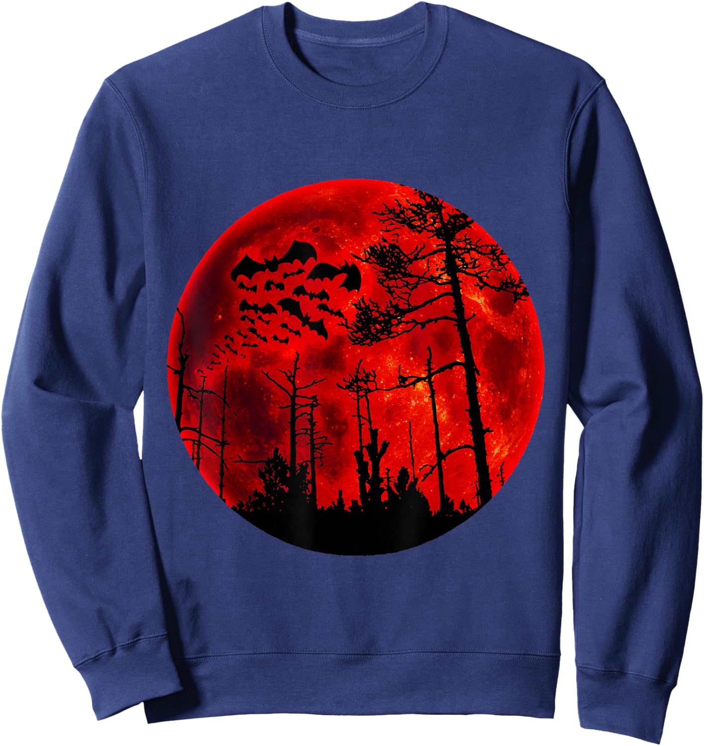 Grunge Bats Flying Gothic Blood Red Moon Sweatshirt - Sweatshirt | Navy