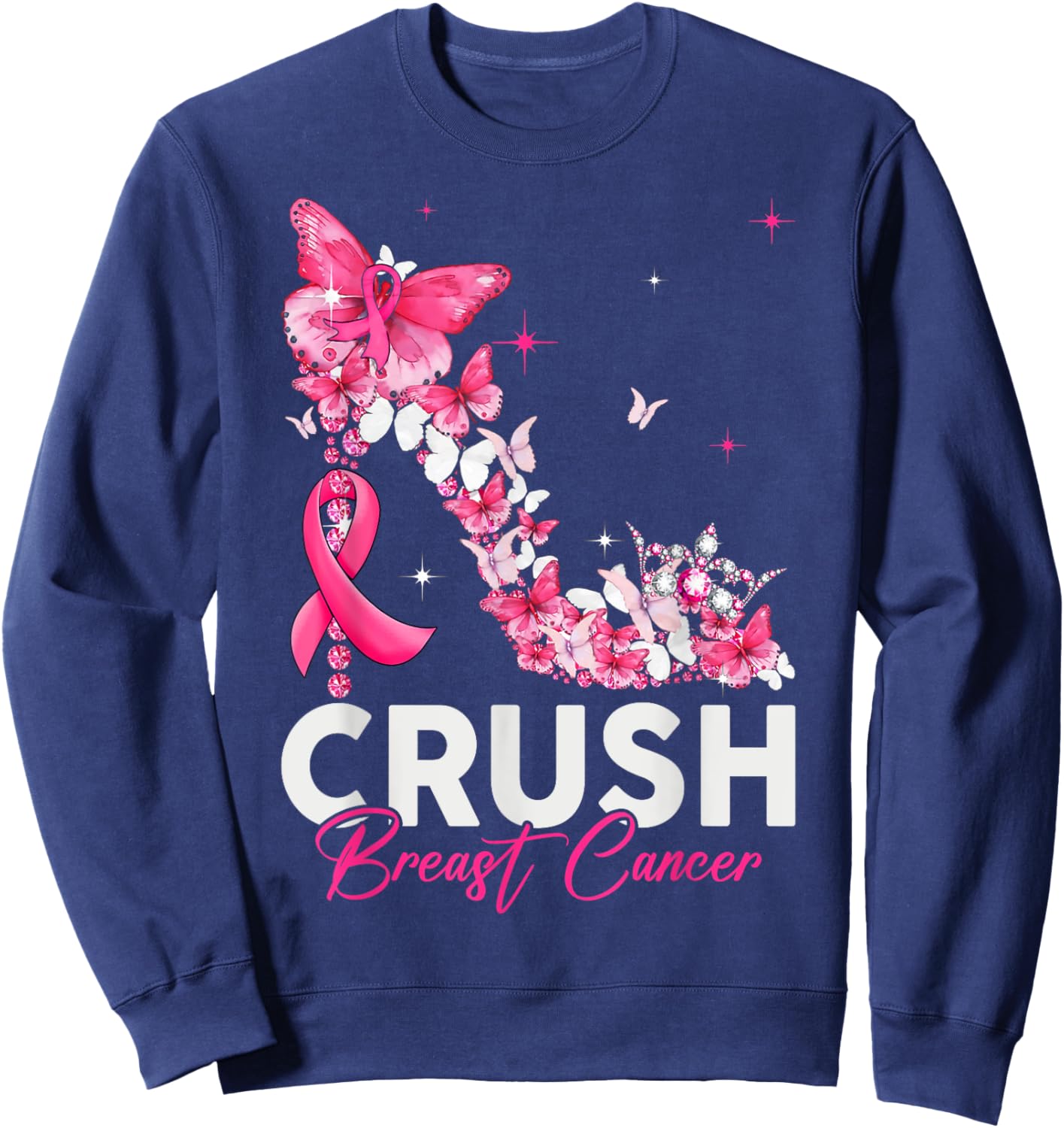 Crush Breast Cancer Awareness Bling Pink Ribbon Sweatshirt - Sweatshirt | Navy
